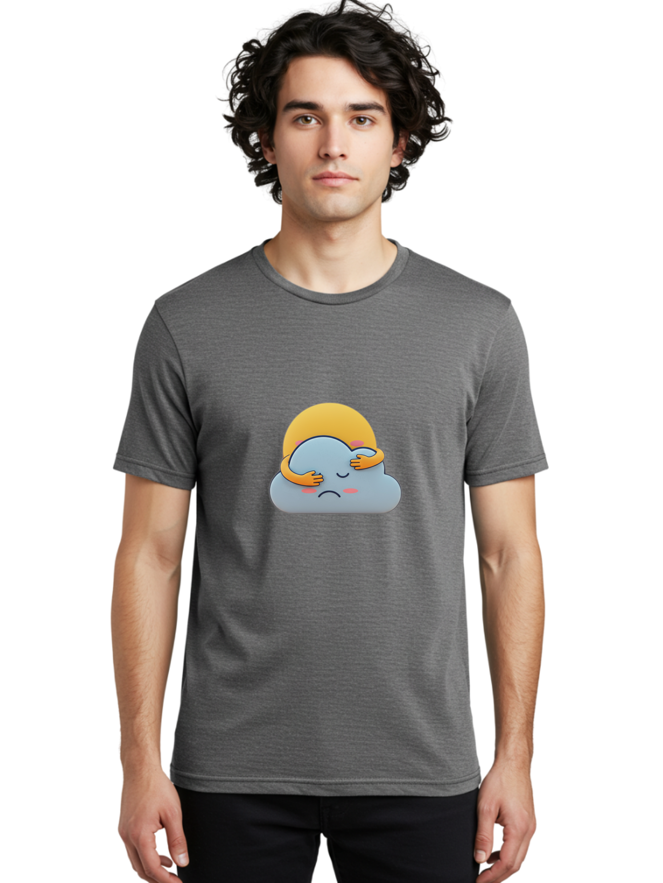 Crying-Cloud Men'S Graphic Tee, 100% Cotton, Comfortable Casual Summer Wear, Machine Washable, Sad Cloud, Unhappy Weather, Emotional Weather, Humanized Cloud, Kawaii Art, Cartoon Character, Weather Emoticon, Adorable Illustration, Cute Design Bae017