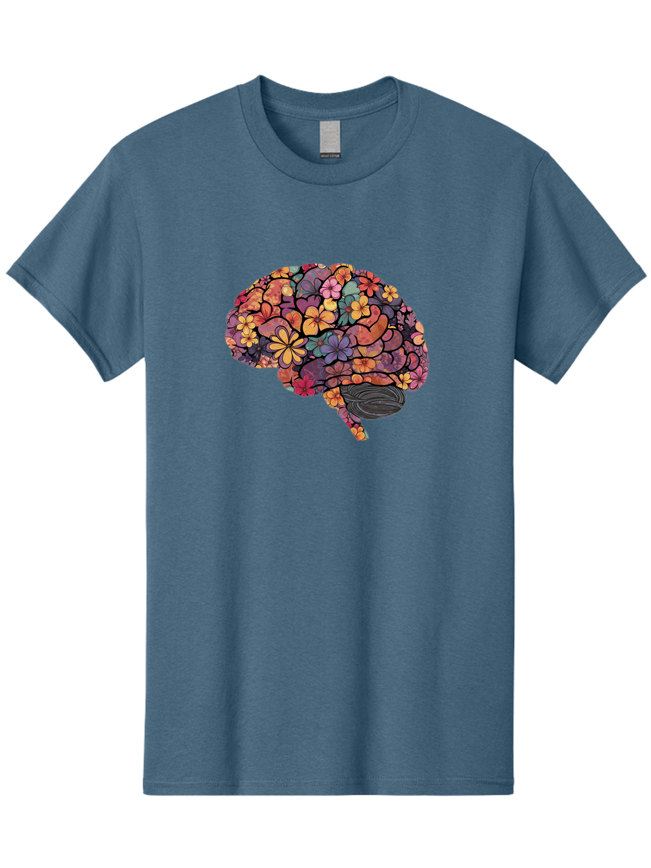 Floral-Brain Men'S Graphic Tee, 100% Cotton, Comfortable Casual Summer Wear, Machine Washable, Human Brain, Floral Patterns, Colorful Illustration, Creative Art, Mental Health Awareness, Brain Illustration, Vibrant Flowers, Abstract Design, Bae020