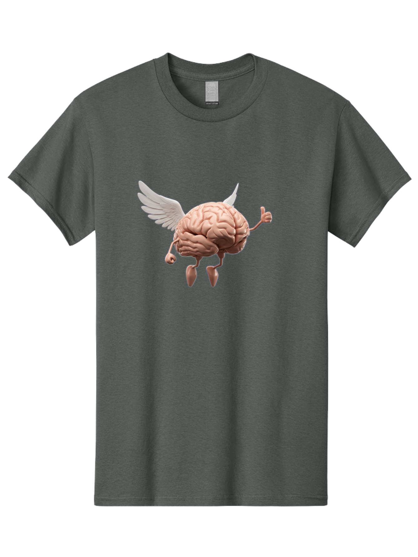 Flying-Brain Men'S Graphic Tee, 100% Cotton, Comfortable Casual Summer Wear, Machine Washable, Human Brain With Wings, Anthropomorphic Brain, Thumbs Up Gesture, Digital Art, Cartoon Style, Creative Illustration, Winged Brain, Brain With Horns Bae021