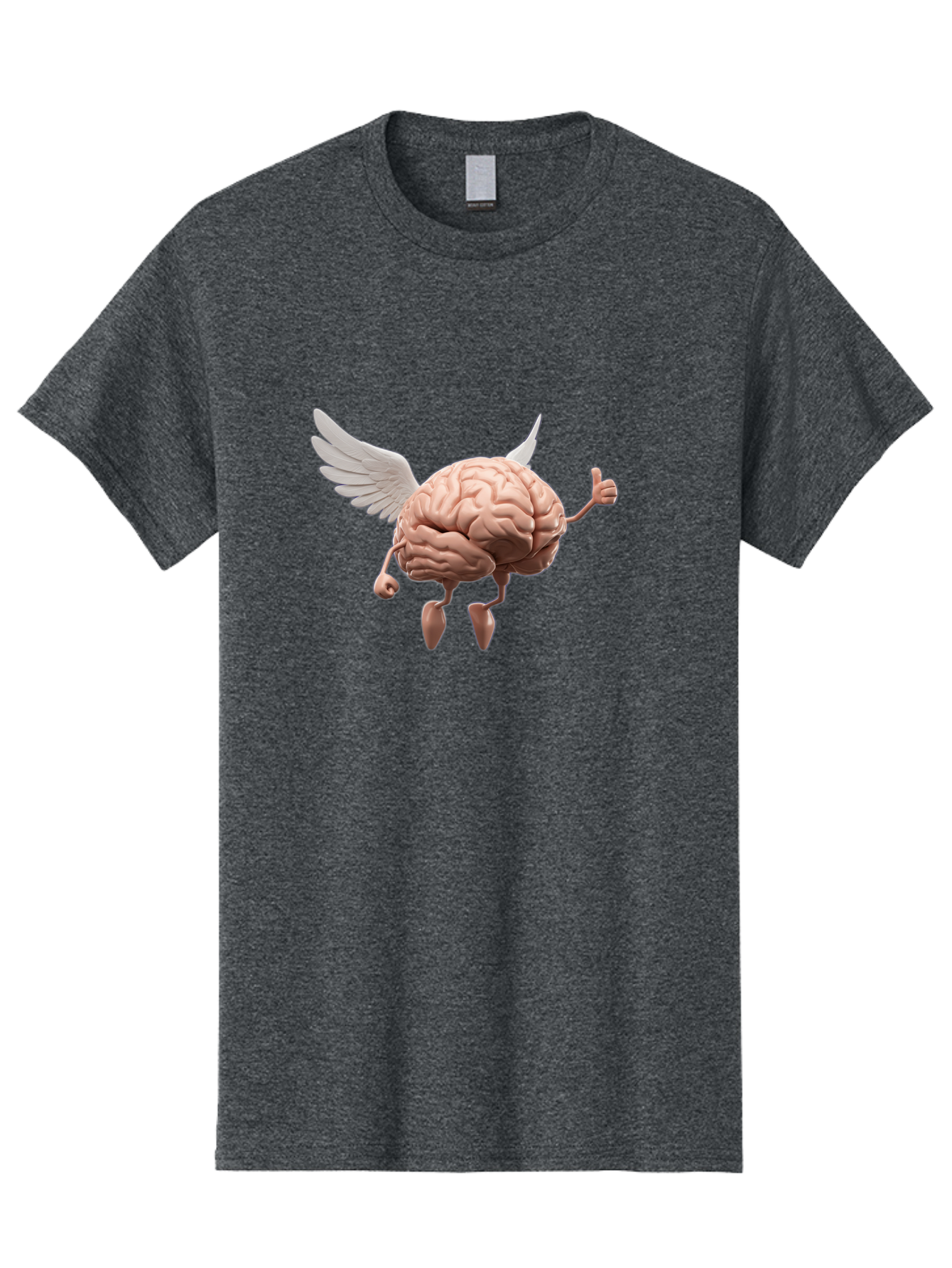 Flying-Brain Men'S Graphic Tee, 100% Cotton, Comfortable Casual Summer Wear, Machine Washable, Human Brain With Wings, Anthropomorphic Brain, Thumbs Up Gesture, Digital Art, Cartoon Style, Creative Illustration, Winged Brain, Brain With Horns Bae021