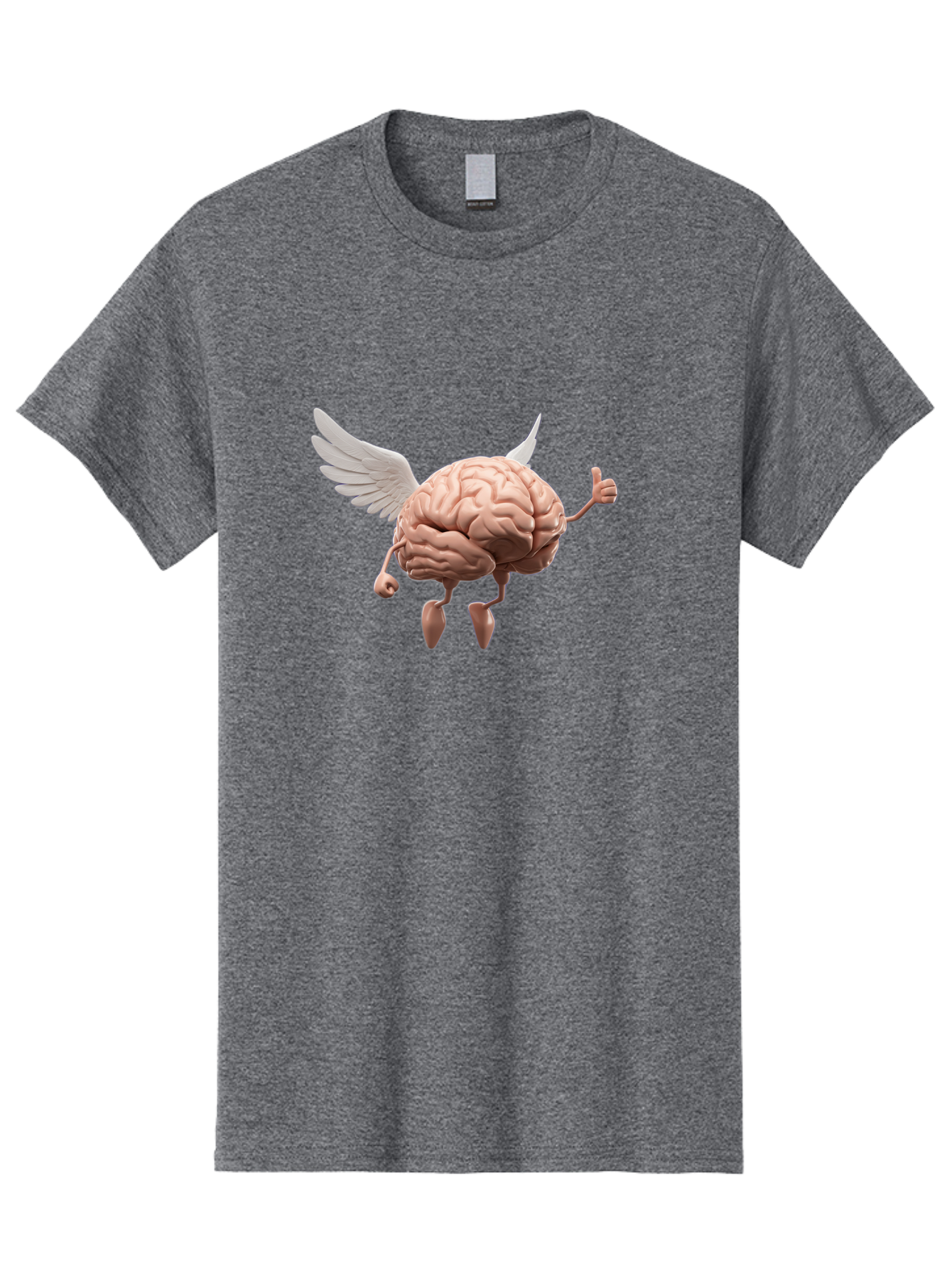 Flying-Brain Men'S Graphic Tee, 100% Cotton, Comfortable Casual Summer Wear, Machine Washable, Human Brain With Wings, Anthropomorphic Brain, Thumbs Up Gesture, Digital Art, Cartoon Style, Creative Illustration, Winged Brain, Brain With Horns Bae021