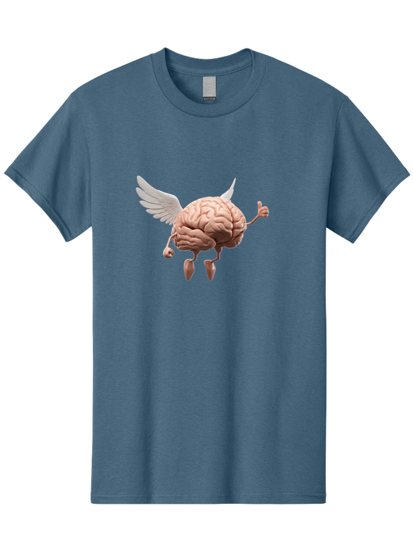 Flying-Brain Men'S Graphic Tee, 100% Cotton, Comfortable Casual Summer Wear, Machine Washable, Human Brain With Wings, Anthropomorphic Brain, Thumbs Up Gesture, Digital Art, Cartoon Style, Creative Illustration, Winged Brain, Brain With Horns Bae021