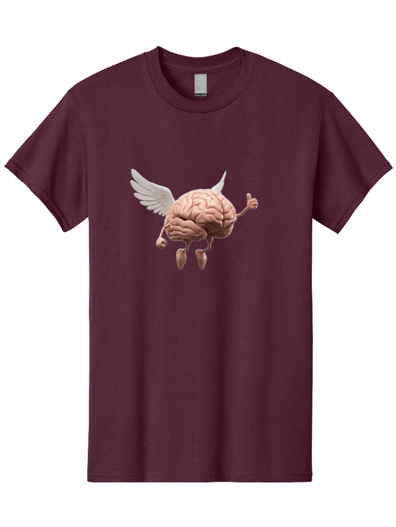 Flying-Brain Men'S Graphic Tee, 100% Cotton, Comfortable Casual Summer Wear, Machine Washable, Human Brain With Wings, Anthropomorphic Brain, Thumbs Up Gesture, Digital Art, Cartoon Style, Creative Illustration, Winged Brain, Brain With Horns Bae021