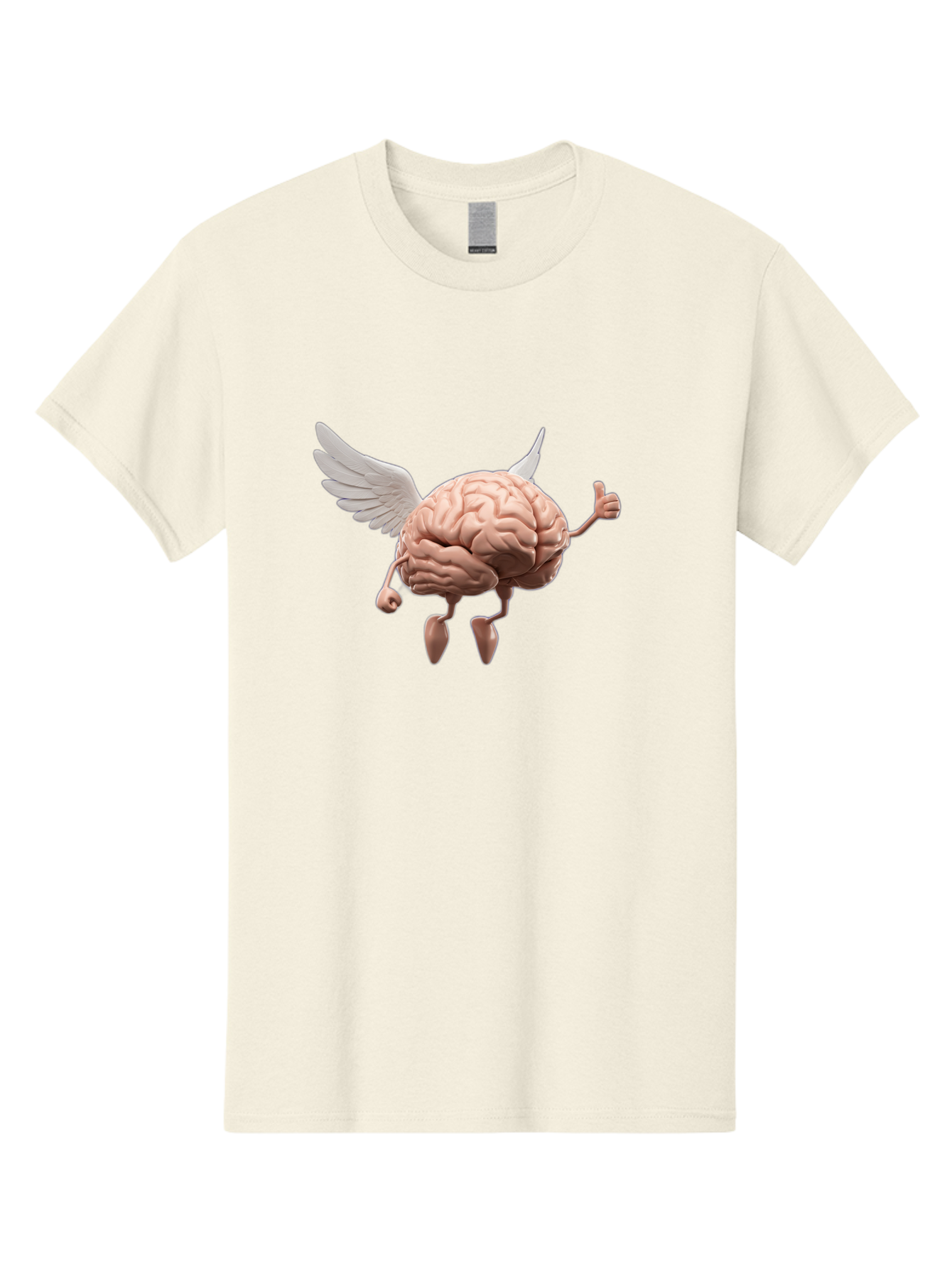 Flying-Brain Men'S Graphic Tee, 100% Cotton, Comfortable Casual Summer Wear, Machine Washable, Human Brain With Wings, Anthropomorphic Brain, Thumbs Up Gesture, Digital Art, Cartoon Style, Creative Illustration, Winged Brain, Brain With Horns Bae021