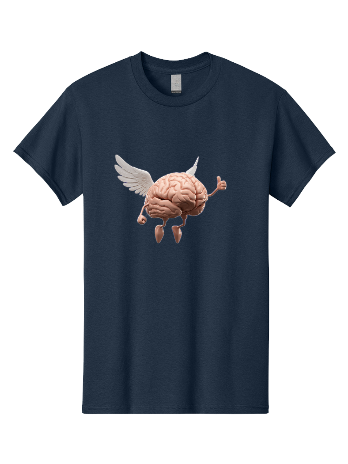 Flying-Brain Men'S Graphic Tee, 100% Cotton, Comfortable Casual Summer Wear, Machine Washable, Human Brain With Wings, Anthropomorphic Brain, Thumbs Up Gesture, Digital Art, Cartoon Style, Creative Illustration, Winged Brain, Brain With Horns Bae021