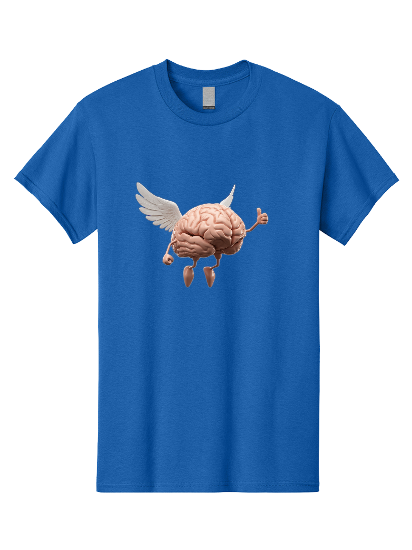 Flying-Brain Men'S Graphic Tee, 100% Cotton, Comfortable Casual Summer Wear, Machine Washable, Human Brain With Wings, Anthropomorphic Brain, Thumbs Up Gesture, Digital Art, Cartoon Style, Creative Illustration, Winged Brain, Brain With Horns Bae021