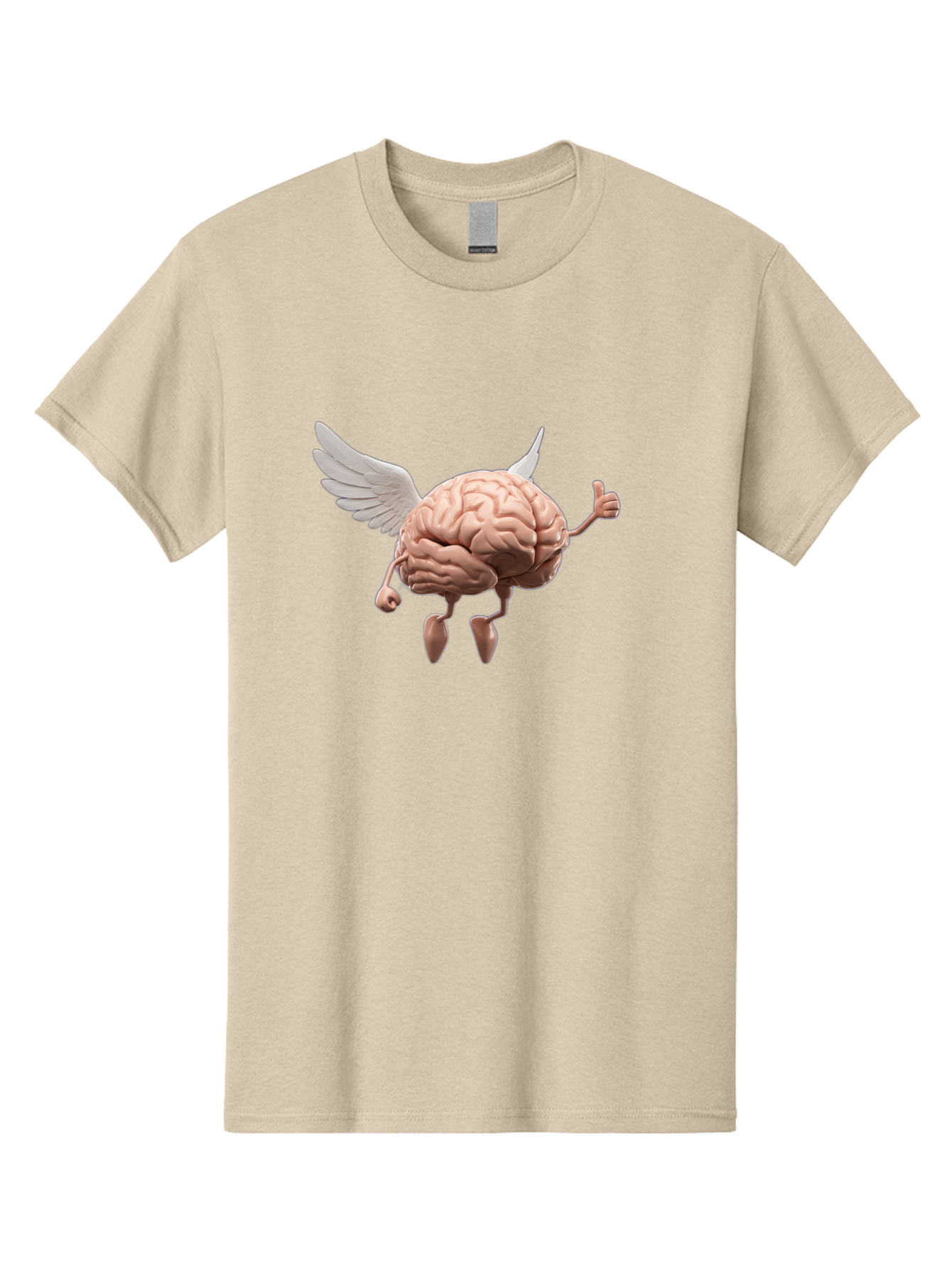 Flying-Brain Men'S Graphic Tee, 100% Cotton, Comfortable Casual Summer Wear, Machine Washable, Human Brain With Wings, Anthropomorphic Brain, Thumbs Up Gesture, Digital Art, Cartoon Style, Creative Illustration, Winged Brain, Brain With Horns Bae021
