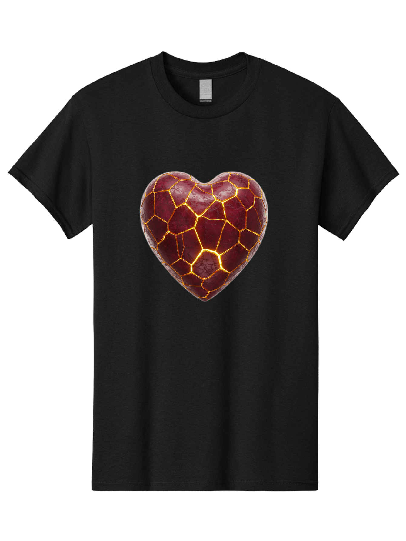 Glowing-Heart-Mosaic Men'S Graphic Tee, 100% Cotton, Comfortable Casual Summer Wear, Machine Washable, Heart Shape, Cracked Surface, Golden Veins, Love Symbol, Abstract Design, Fractured Heart, Emotional Representation, Unique Texture, Bae022