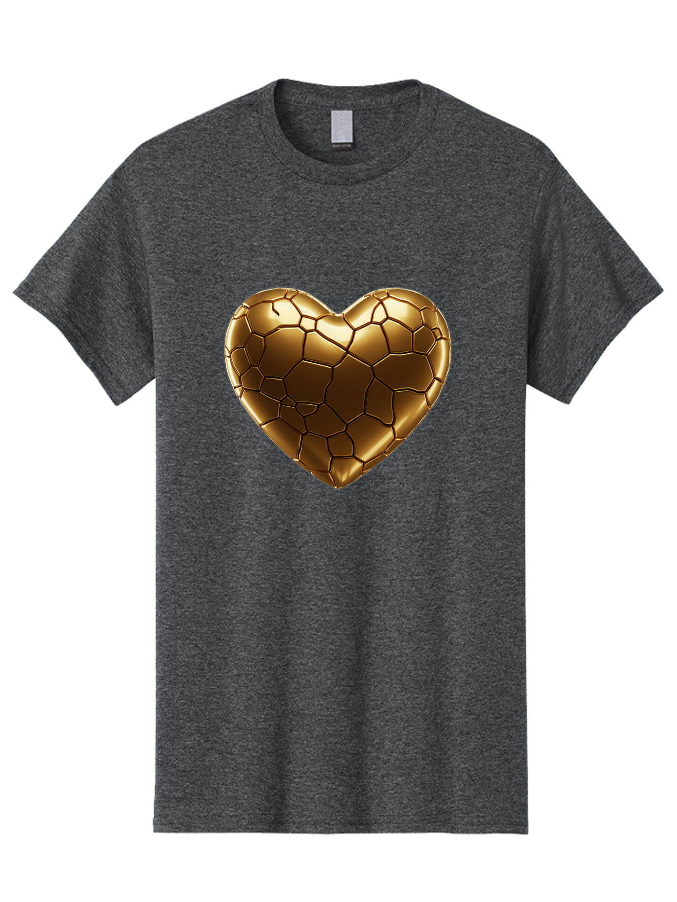 Gold-Heart Men'S Graphic Tee, 100% Cotton, Comfortable Casual Summer Wear, Machine Washable, Gold Heart, Mosaic Pattern, Heart-Shaped, Geometric Design, Luxury, Gold Finish, 3D Rendering, Cracked Pattern, Valentine'S Day, Love Symbol Bae023