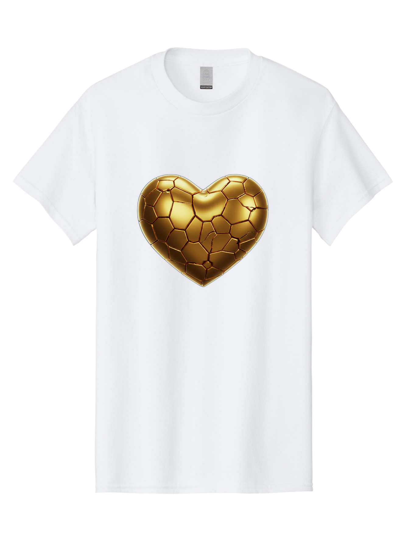Golden-Heart-1 Men'S Graphic Tee, 100% Cotton, Comfortable Casual Summer Wear, Machine Washable, Shiny Gold Heart, Cracked Surface, Metallic Texture, Valentines Day Symbol, Love Icon, Golden Love, Heart Shape, Luxury Design Bae024