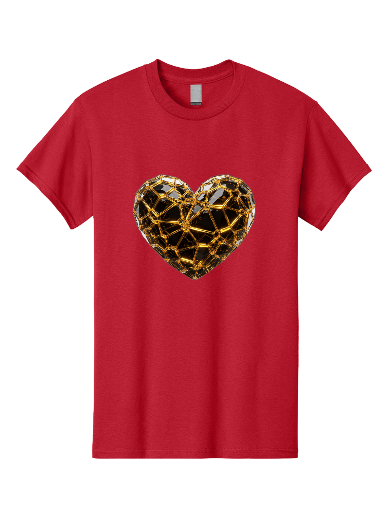 Golden-Heart Men'S Graphic Tee, 100% Cotton, Comfortable Casual Summer Wear, Machine Washable, Golden Heart, 3D Heart, Geometric Pattern, Luxury Design, Valentines Day, Love Symbol, Abstract Art, Modern Decoration, Gold Texture Bae025