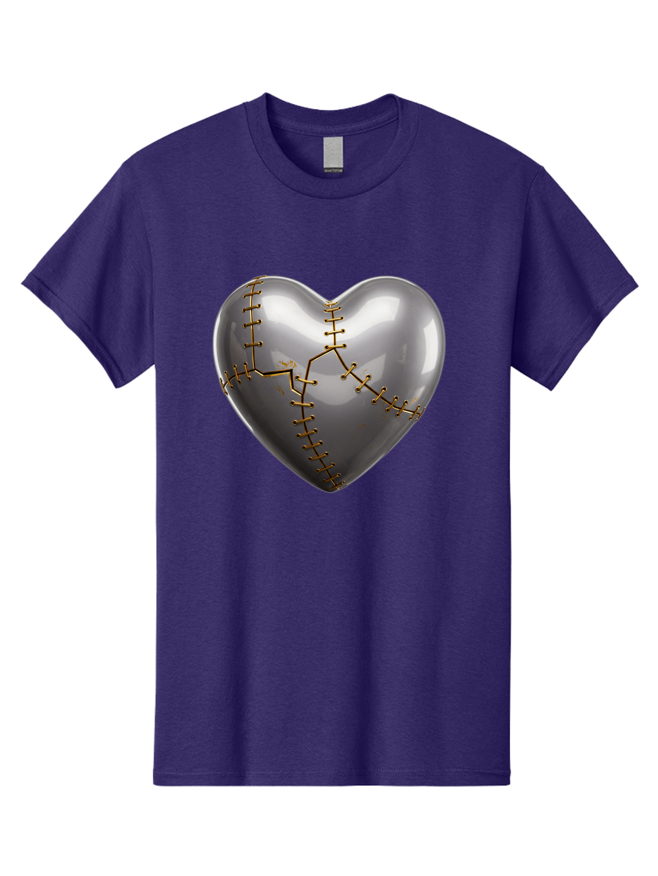 Gray-Heart-With-Gold-Stitches Men'S Graphic Tee, 100% Cotton, Comfortable Casual Summer Wear, Machine Washable, Broken Heart, Kintsugi Repair, Gold Stitching, Mended Love, Heartbreak Healing, Symbolic Art, 3D Rendering, Emotional Recovery, Bae026