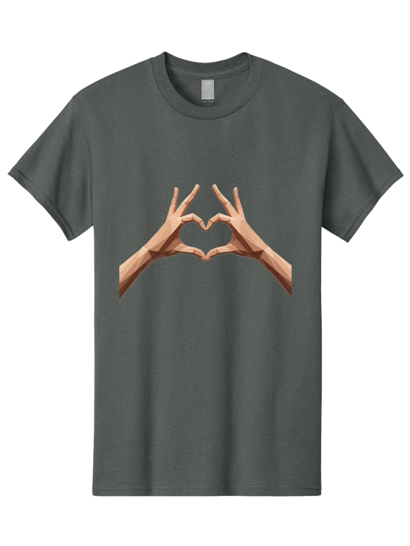Hands-Heart-Gesture Men'S Graphic Tee, 100% Cotton, Comfortable Casual Summer Wear, Machine Washable, Low Poly Hands, Heart Shape, Love Symbol, 3D Art, Geometric Design, Affectionate Gesture, Digital Illustration, Heart Hands Bae028
