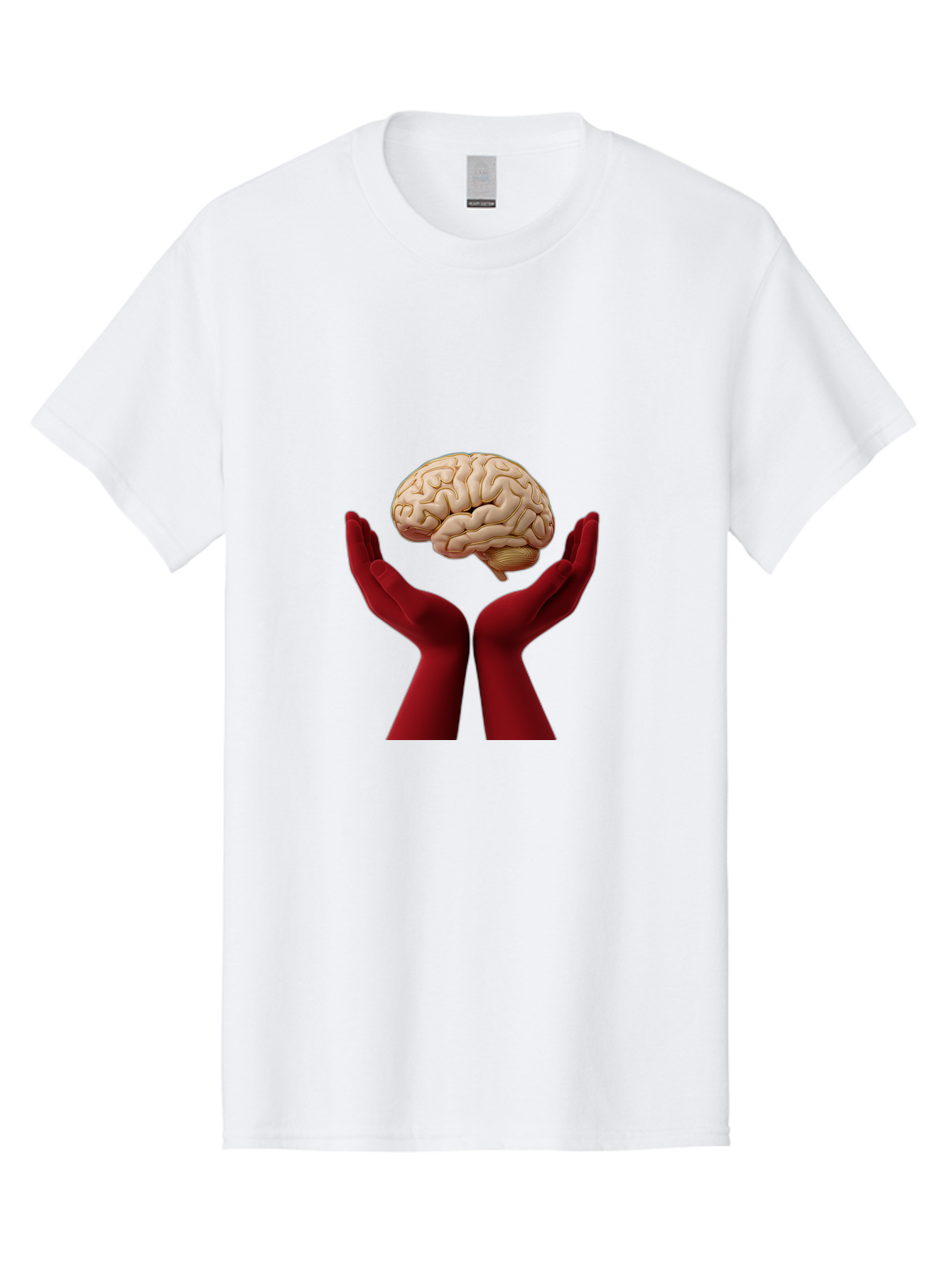 Hands-Holding-Brain-1 Men'S Graphic Tee, 100% Cotton, Comfortable Casual Summer Wear, Machine Washable, Human Brain, Hands Holding Brain, Cognitive Function, Neuroscience, Human Anatomy, Red Gloves, Realistic Brain Model, Medical Illustration, Bae029