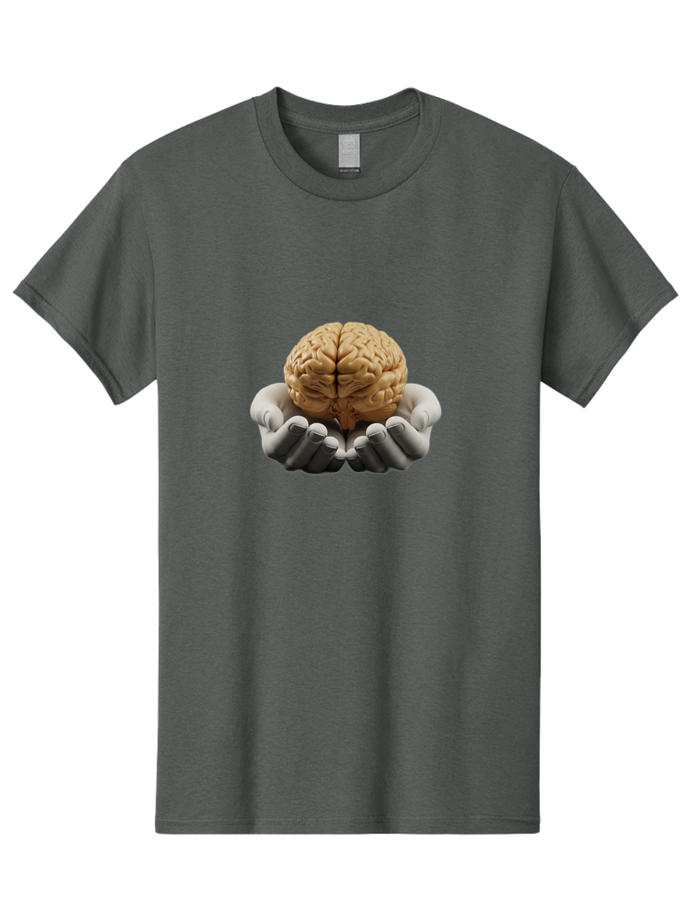 Hands-Holding-Brain Men'S Graphic Tee, 100% Cotton, Comfortable Casual Summer Wear, Machine Washable, Human Brain, Robotic Hands, Neuroscience, Cognitive Function, Artificial Intelligence, Brain Research, Neural Connections, Bae030