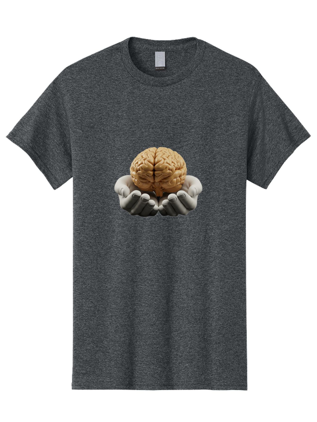 Hands-Holding-Brain Men'S Graphic Tee, 100% Cotton, Comfortable Casual Summer Wear, Machine Washable, Human Brain, Robotic Hands, Neuroscience, Cognitive Function, Artificial Intelligence, Brain Research, Neural Connections, Bae030
