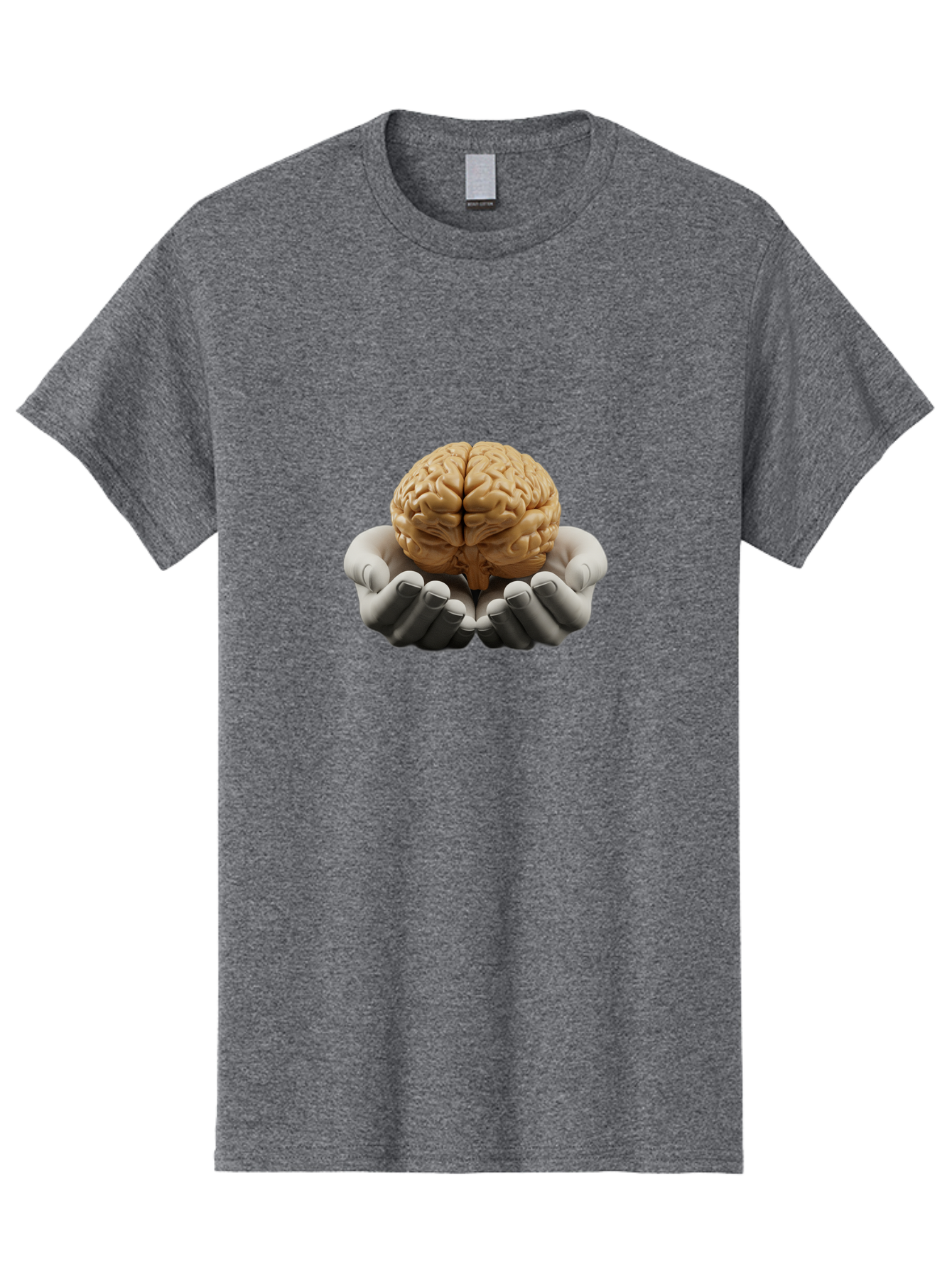 Hands-Holding-Brain Men'S Graphic Tee, 100% Cotton, Comfortable Casual Summer Wear, Machine Washable, Human Brain, Robotic Hands, Neuroscience, Cognitive Function, Artificial Intelligence, Brain Research, Neural Connections, Bae030