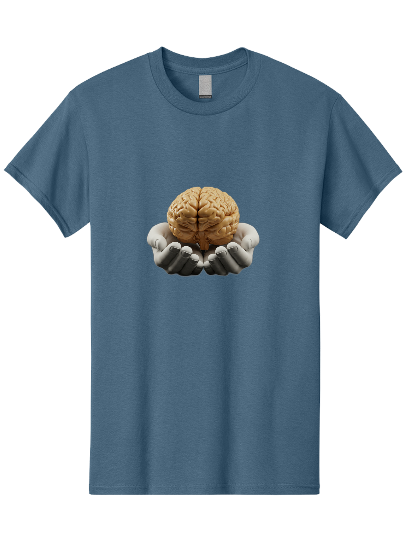Hands-Holding-Brain Men'S Graphic Tee, 100% Cotton, Comfortable Casual Summer Wear, Machine Washable, Human Brain, Robotic Hands, Neuroscience, Cognitive Function, Artificial Intelligence, Brain Research, Neural Connections, Bae030