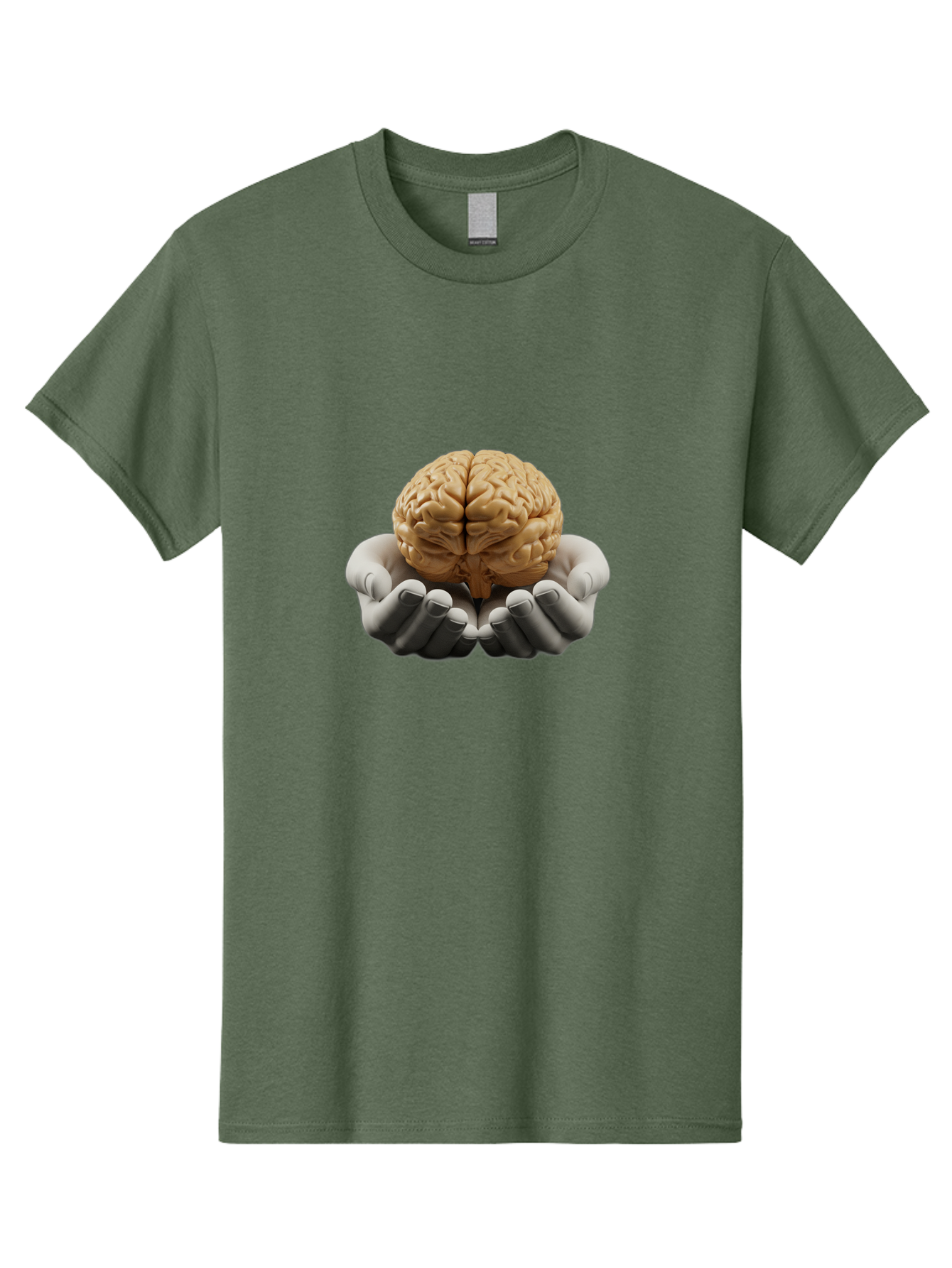 Hands-Holding-Brain Men'S Graphic Tee, 100% Cotton, Comfortable Casual Summer Wear, Machine Washable, Human Brain, Robotic Hands, Neuroscience, Cognitive Function, Artificial Intelligence, Brain Research, Neural Connections, Bae030