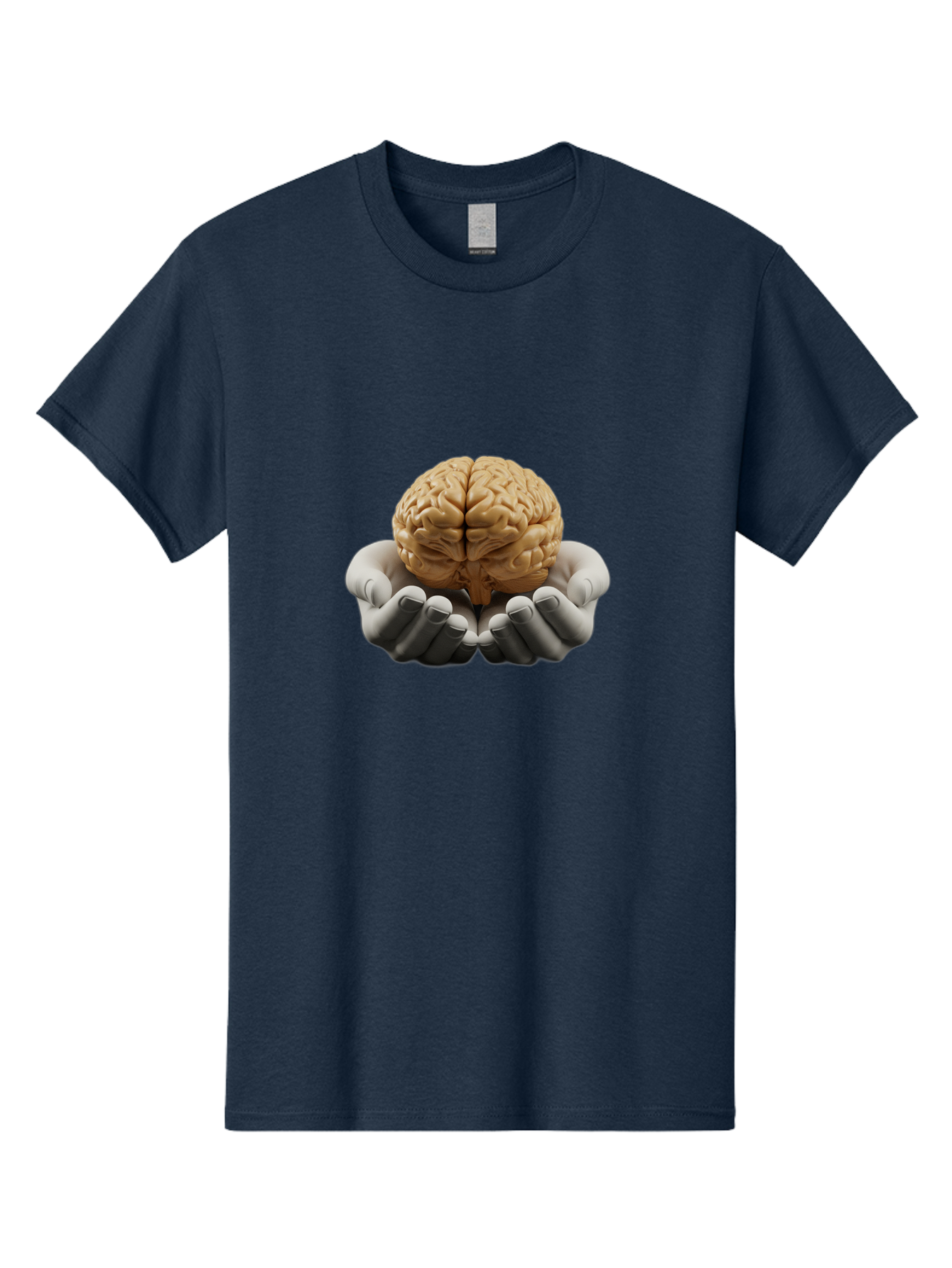 Hands-Holding-Brain Men'S Graphic Tee, 100% Cotton, Comfortable Casual Summer Wear, Machine Washable, Human Brain, Robotic Hands, Neuroscience, Cognitive Function, Artificial Intelligence, Brain Research, Neural Connections, Bae030