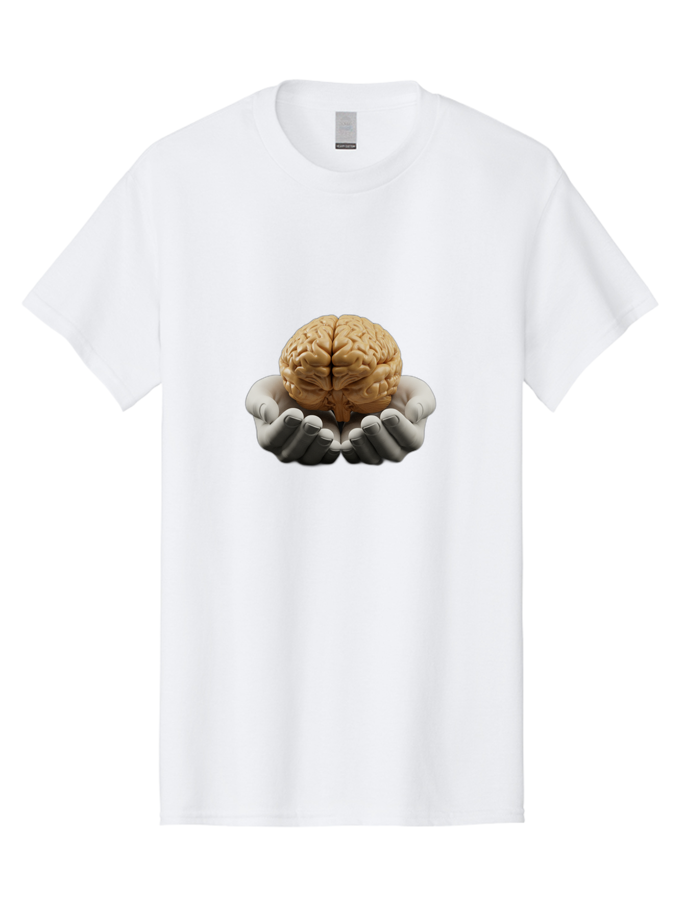 Hands-Holding-Brain Men'S Graphic Tee, 100% Cotton, Comfortable Casual Summer Wear, Machine Washable, Human Brain, Robotic Hands, Neuroscience, Cognitive Function, Artificial Intelligence, Brain Research, Neural Connections, Bae030