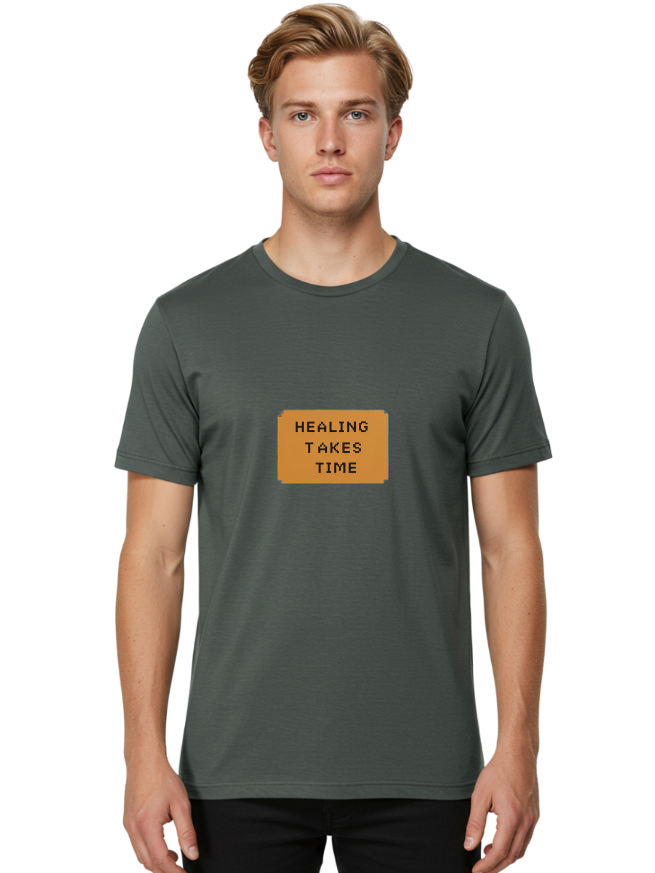 Healing-Takes-Time-1 Men'S Graphic Tee, 100% Cotton, Comfortable Casual Summer Wear, Machine Washable, Healing Takes Time, Motivational Quote, Inspirational Message, Mental Health Awareness, Self Care Reminder, Positive Affirmation, Bae031