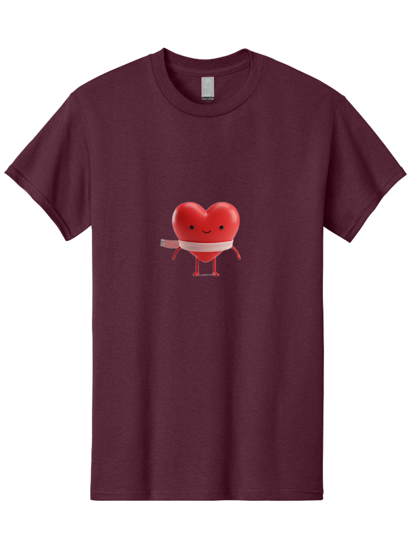 Heart-Character-1 Men'S Graphic Tee, 100% Cotton, Comfortable Casual Summer Wear, Machine Washable, Heart Character, Wounded Heart, Cartoon Heart, Bandaged Heart, Cute Heart, Love Symbol, Heart Health, Heartbreak, Valentine'S Day, Bae037