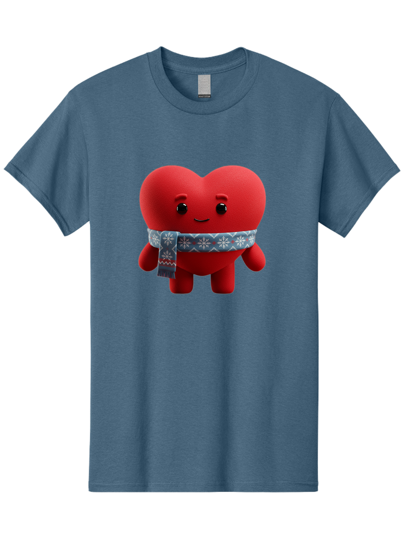 Heart-Character-2 Men'S Graphic Tee, 100% Cotton, Comfortable Casual Summer Wear, Machine Washable, Heart Character, Red Heart, Snowflake Scarf, Winter Theme, Cute Character, Love Symbol, Festive Design, Cartoon Heart, Smiling Face Bae038
