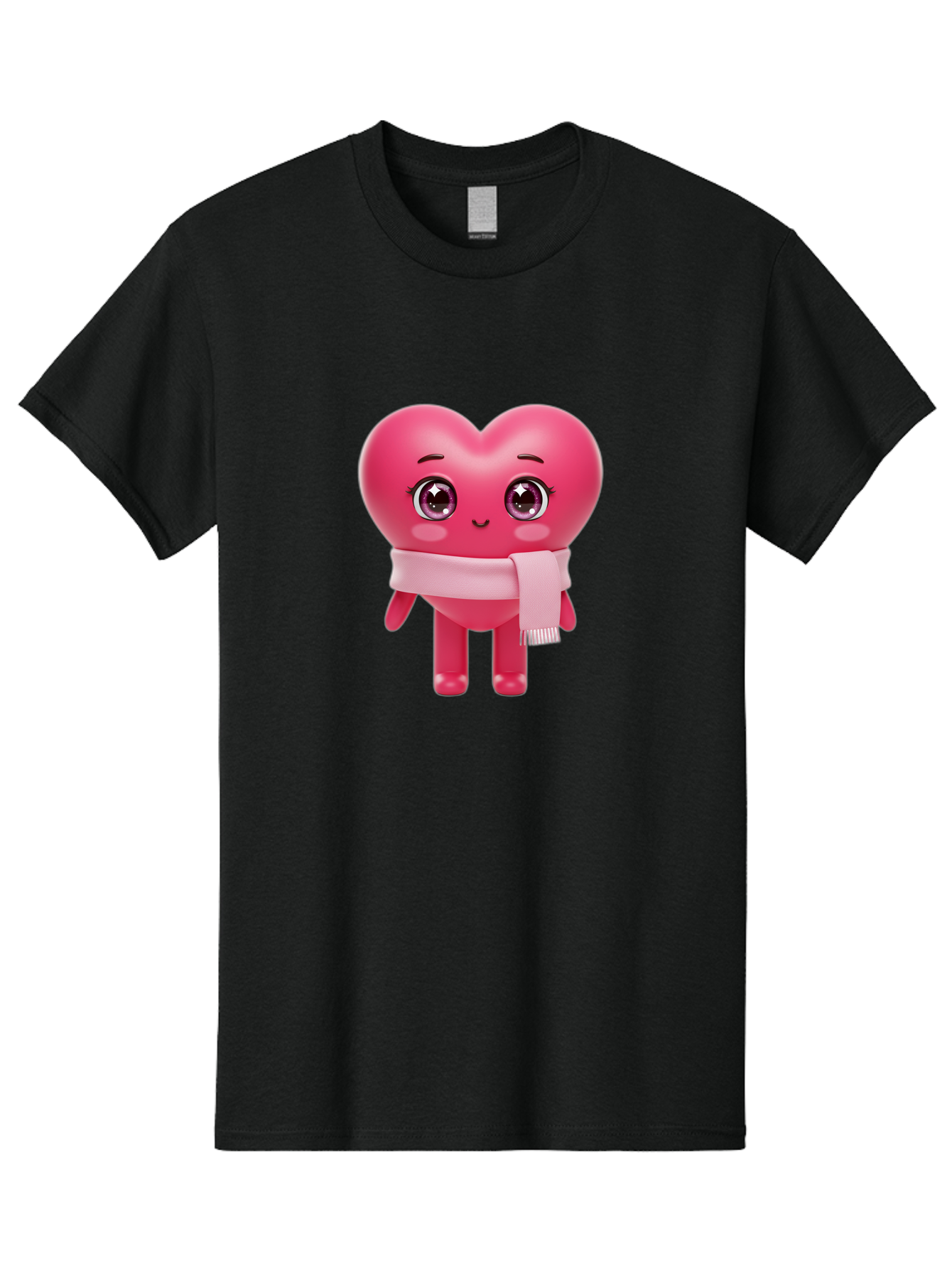Heart-Character Men'S Graphic Tee, 100% Cotton, Comfortable Casual Summer Wear, Machine Washable, Pink Heart Character, 3D Cartoon Character, Cute Face, Large Eyes, Pink Scarf, Adorable Expression, Cartoon Style, Heart Shape, Digital Art, Bae039