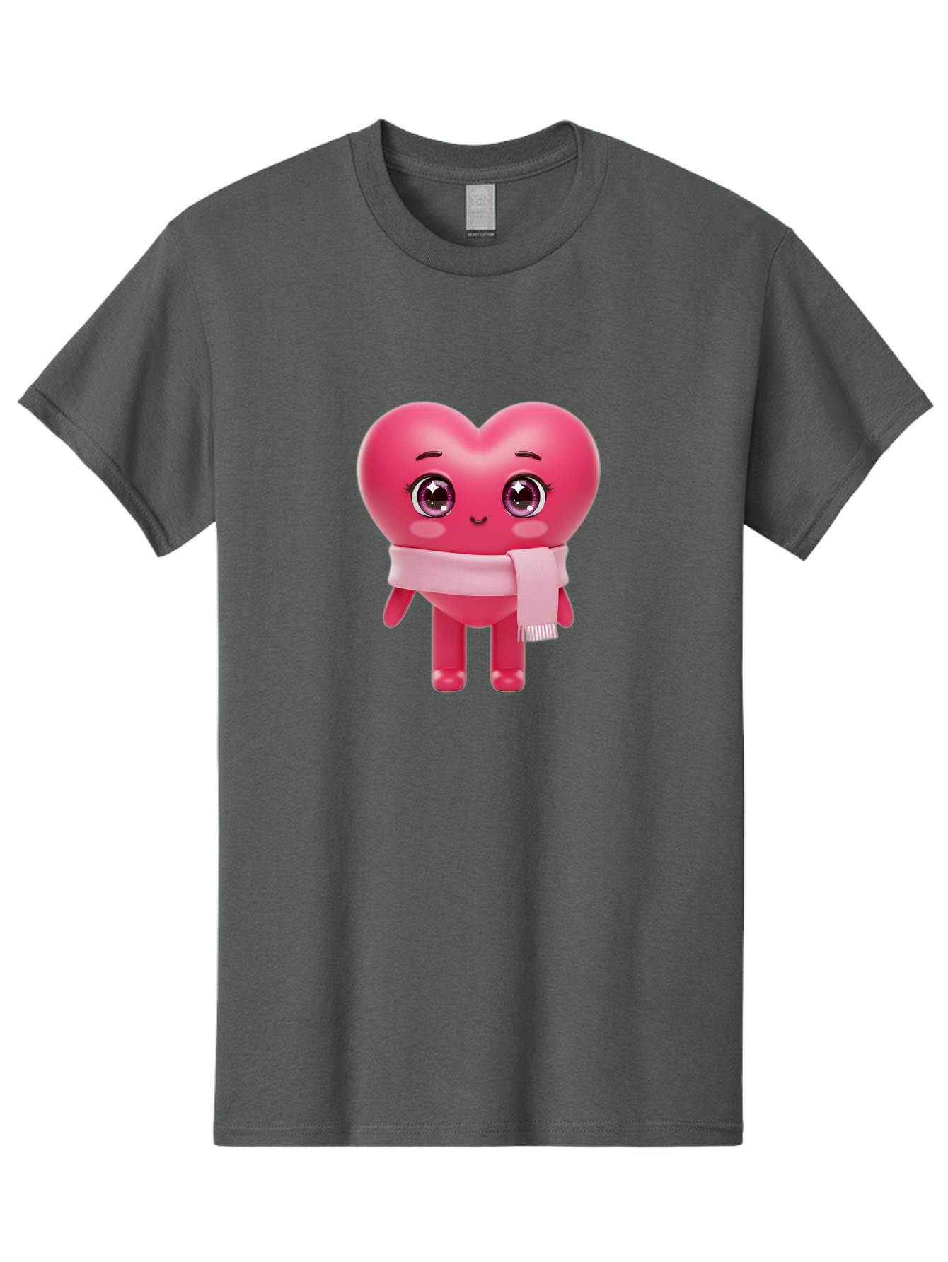 Heart-Character Men'S Graphic Tee, 100% Cotton, Comfortable Casual Summer Wear, Machine Washable, Pink Heart Character, 3D Cartoon Character, Cute Face, Large Eyes, Pink Scarf, Adorable Expression, Cartoon Style, Heart Shape, Digital Art, Bae039