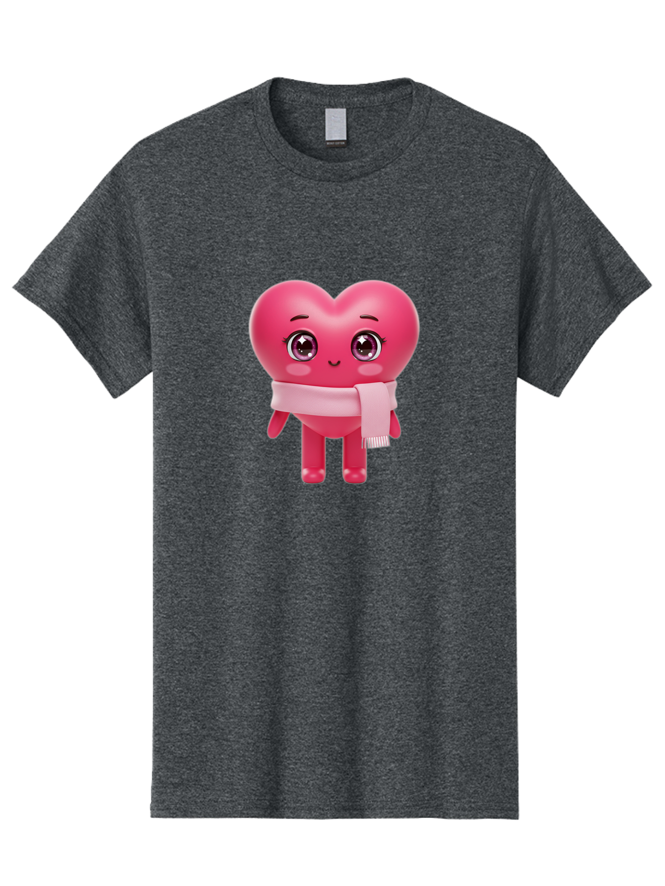 Heart-Character Men'S Graphic Tee, 100% Cotton, Comfortable Casual Summer Wear, Machine Washable, Pink Heart Character, 3D Cartoon Character, Cute Face, Large Eyes, Pink Scarf, Adorable Expression, Cartoon Style, Heart Shape, Digital Art, Bae039