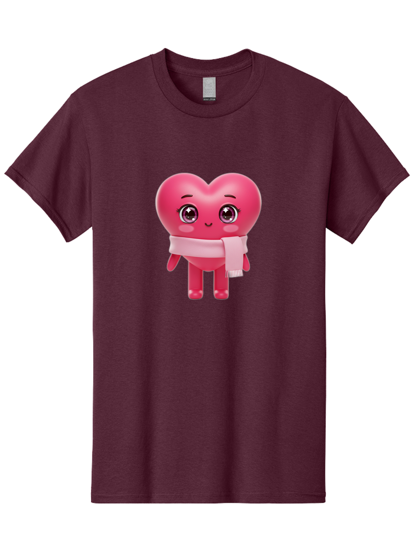 Heart-Character Men'S Graphic Tee, 100% Cotton, Comfortable Casual Summer Wear, Machine Washable, Pink Heart Character, 3D Cartoon Character, Cute Face, Large Eyes, Pink Scarf, Adorable Expression, Cartoon Style, Heart Shape, Digital Art, Bae039