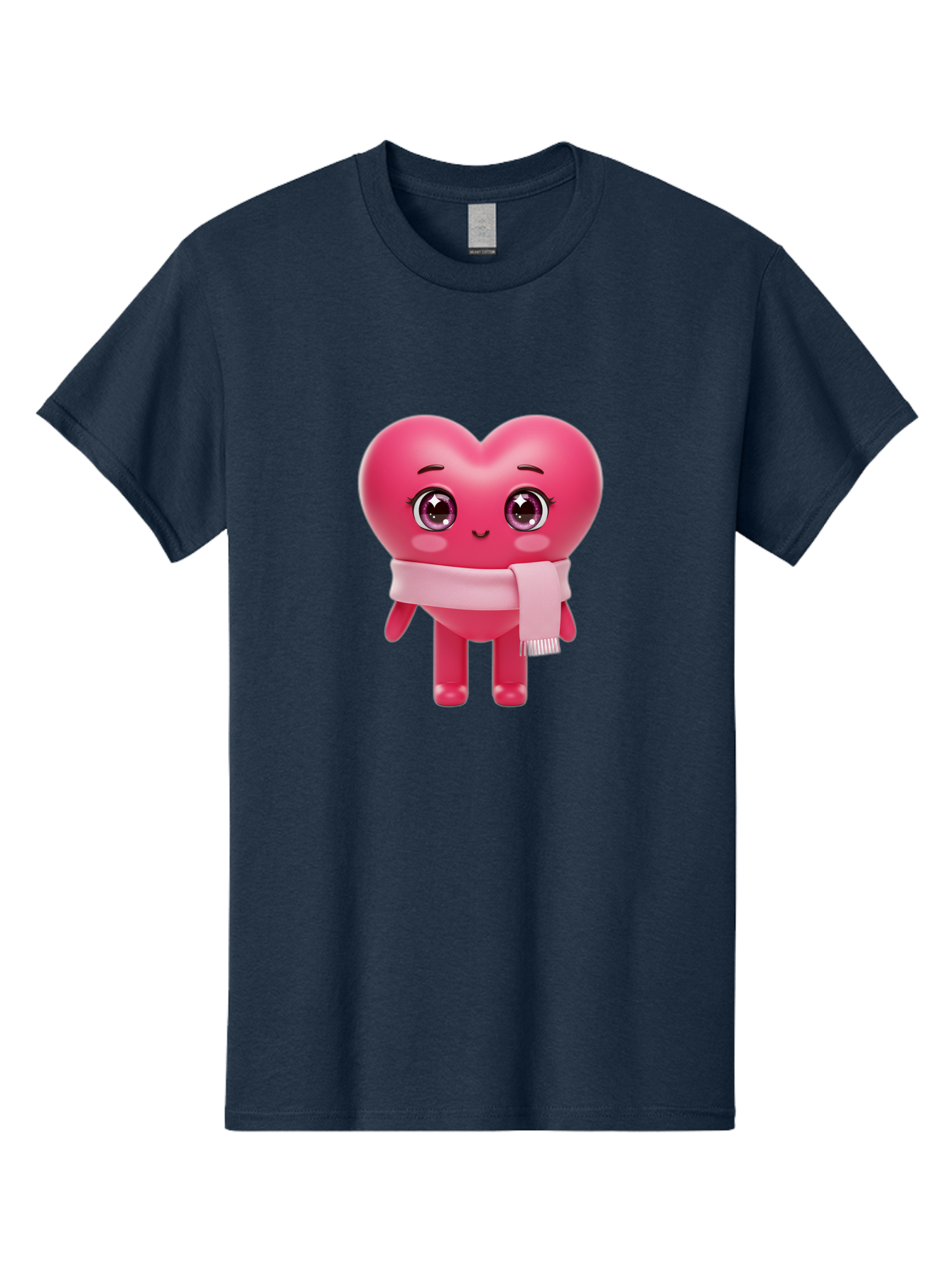 Heart-Character Men'S Graphic Tee, 100% Cotton, Comfortable Casual Summer Wear, Machine Washable, Pink Heart Character, 3D Cartoon Character, Cute Face, Large Eyes, Pink Scarf, Adorable Expression, Cartoon Style, Heart Shape, Digital Art, Bae039