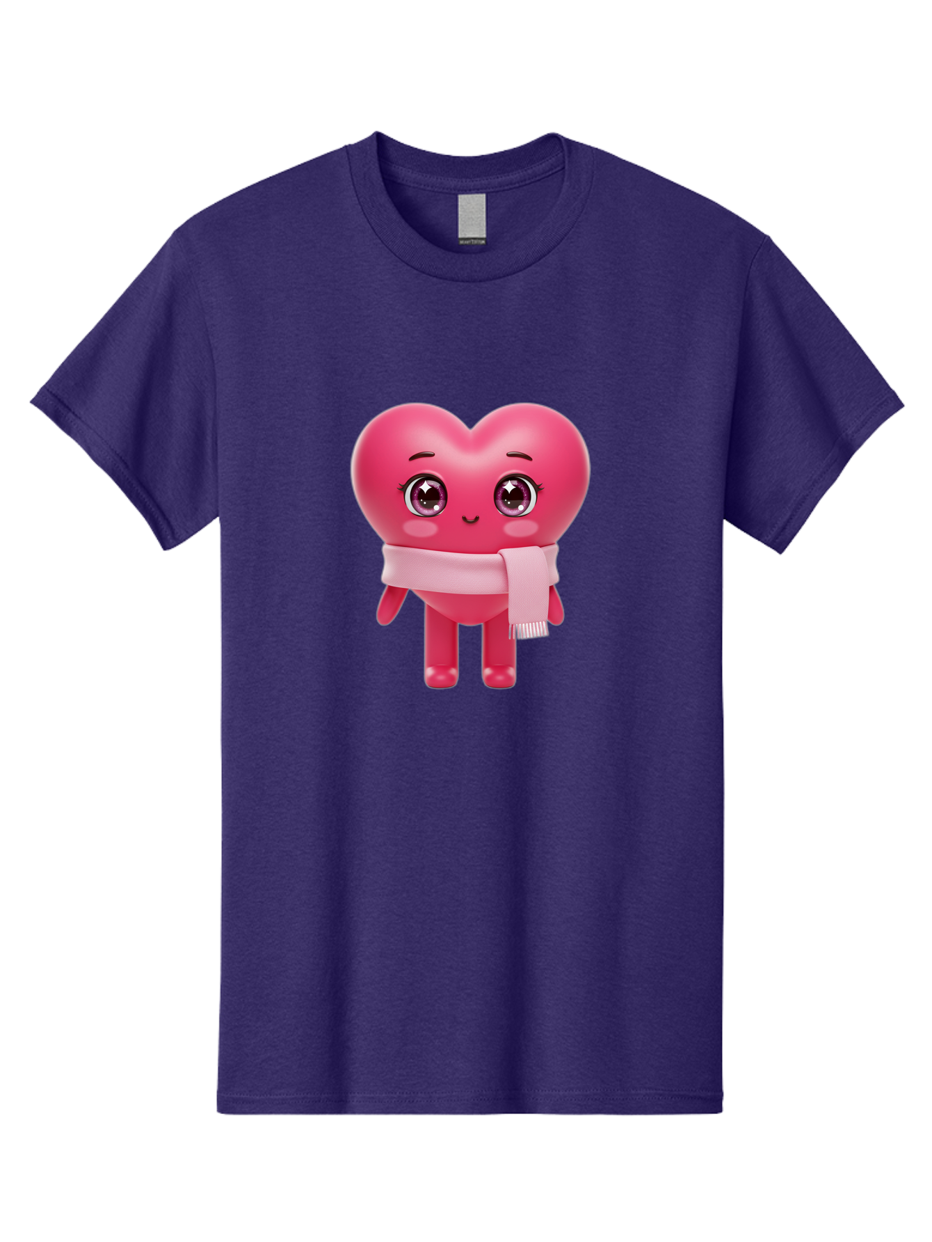Heart-Character Men'S Graphic Tee, 100% Cotton, Comfortable Casual Summer Wear, Machine Washable, Pink Heart Character, 3D Cartoon Character, Cute Face, Large Eyes, Pink Scarf, Adorable Expression, Cartoon Style, Heart Shape, Digital Art, Bae039