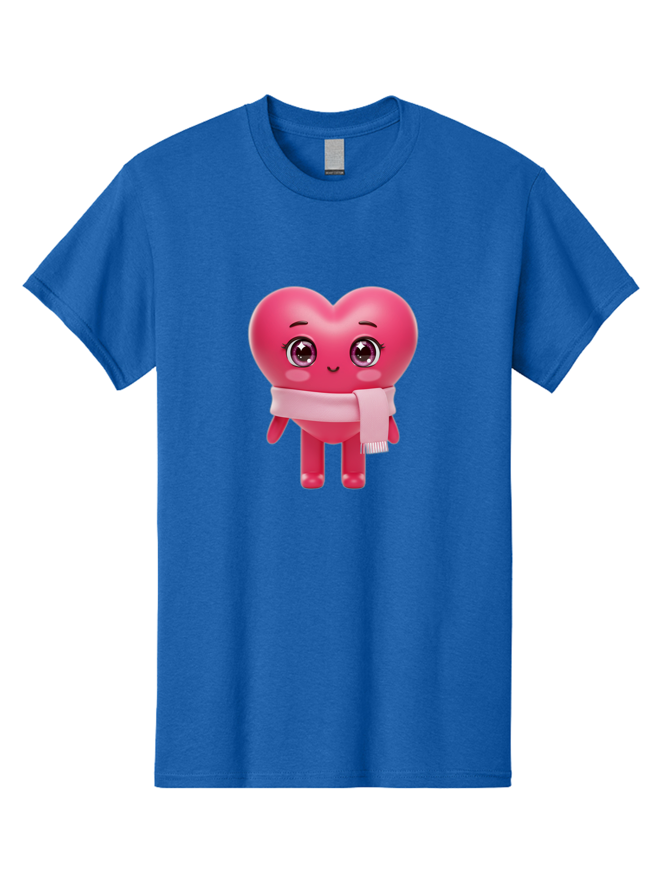 Heart-Character Men'S Graphic Tee, 100% Cotton, Comfortable Casual Summer Wear, Machine Washable, Pink Heart Character, 3D Cartoon Character, Cute Face, Large Eyes, Pink Scarf, Adorable Expression, Cartoon Style, Heart Shape, Digital Art, Bae039