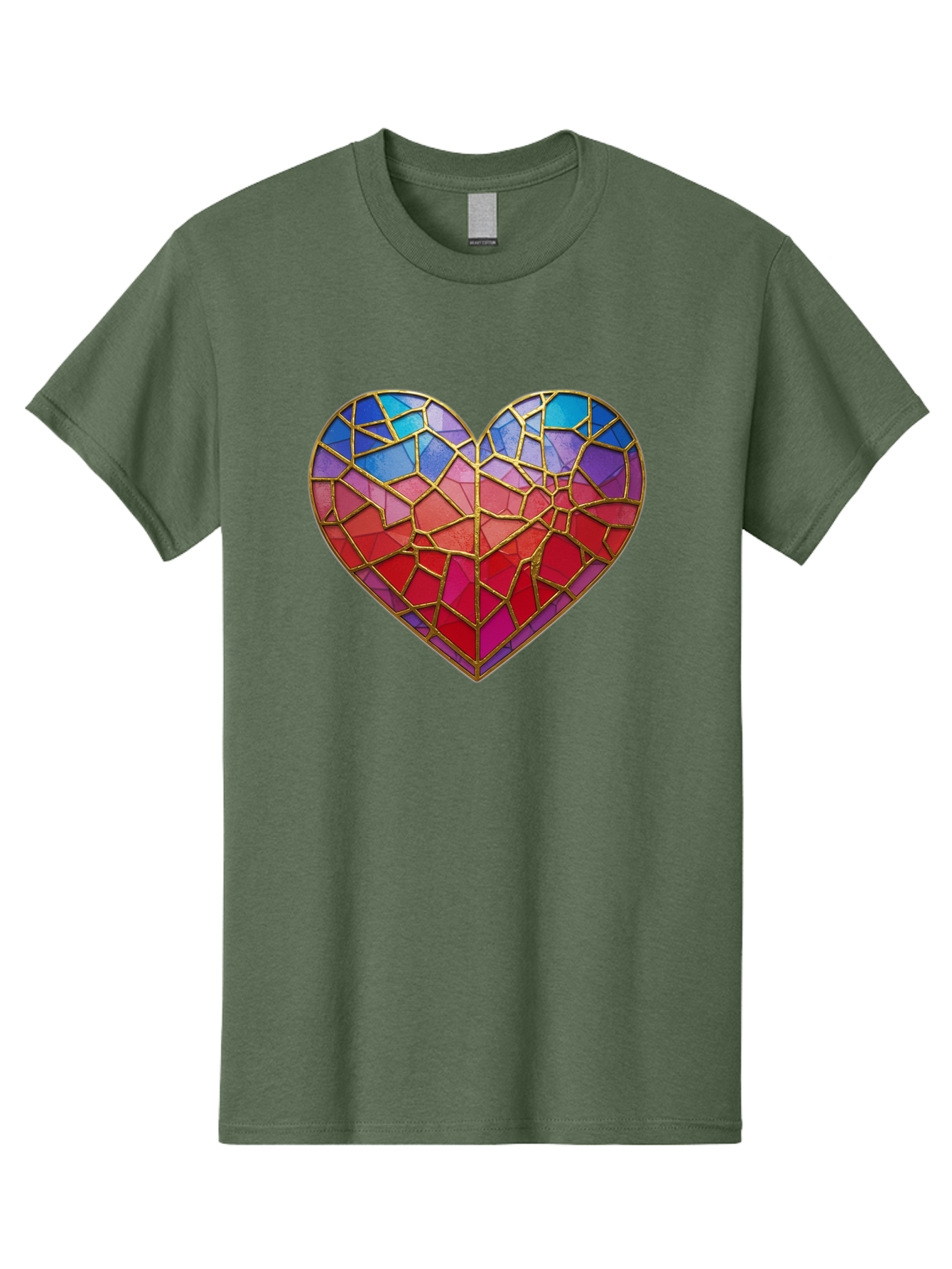 Heart-Mosaic Men'S Graphic Tee, 100% Cotton, Comfortable Casual Summer Wear, Machine Washable, Mosaic Art, Stained Glass Heart, Vibrant Colors, Gold Accents, Love Symbol, Artistic Expression, Colorful Mosaic, Heart Shape Bae040