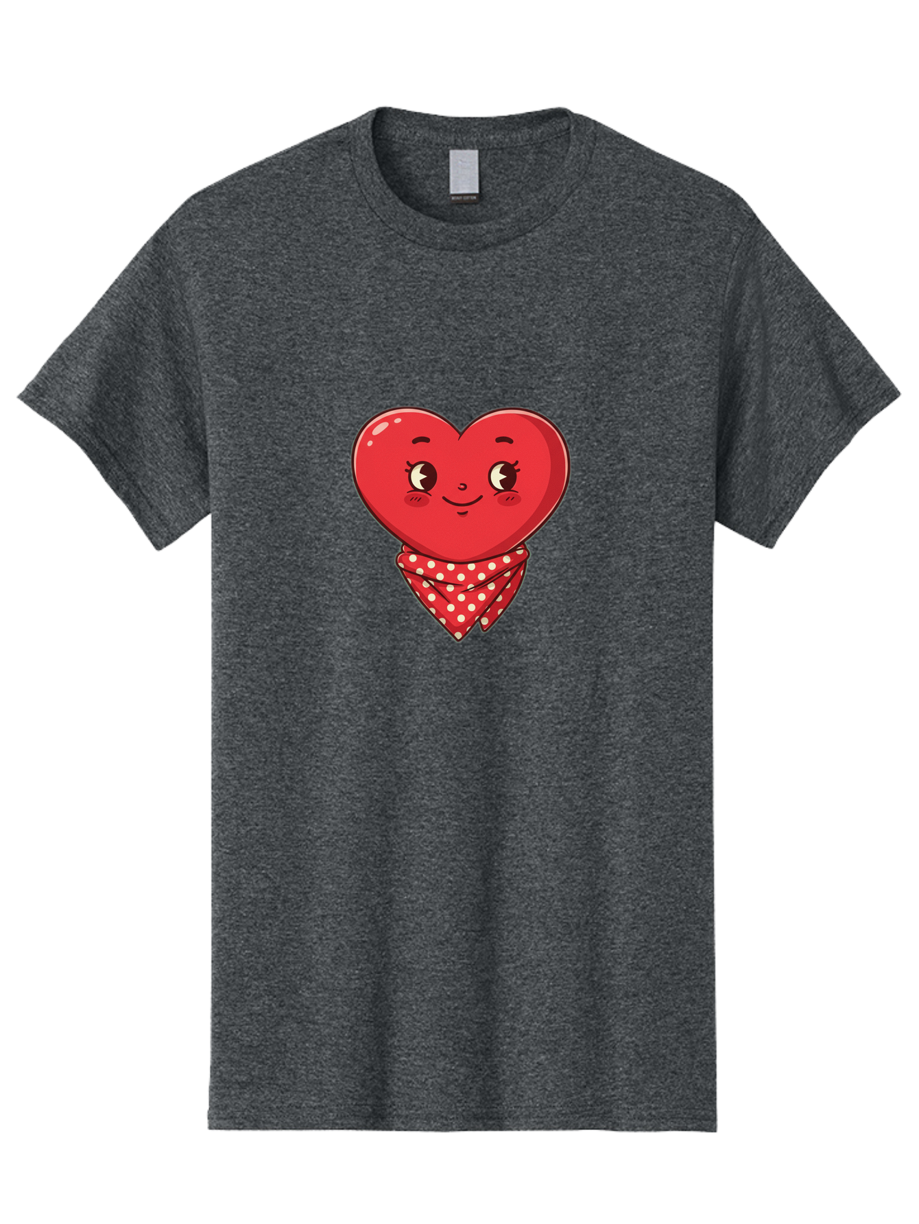 Heart-With-Bandana Men'S Graphic Tee, 100% Cotton, Comfortable Casual Summer Wear, Machine Washable, Cartoon Heart, Red Heart, Smiling Face, Heart With Bandana, Polka Dot Bandana, Cute Design, Valentines Day, Love Symbol Bae041