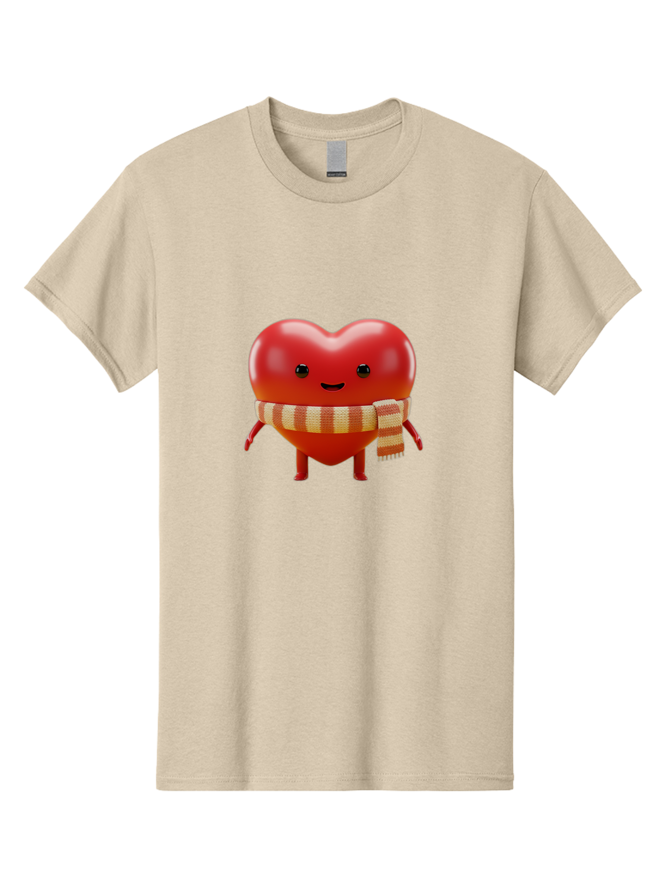 Heart-With-Scarf-1 Men'S Graphic Tee, 100% Cotton, Comfortable Casual Summer Wear, Machine Washable, Cartoon Heart, Red Heart, Smiling Face, Striped Scarf, Winter Theme, Cute Character, Heart Symbol, Illustration Art, Digital Graphic, Bae042