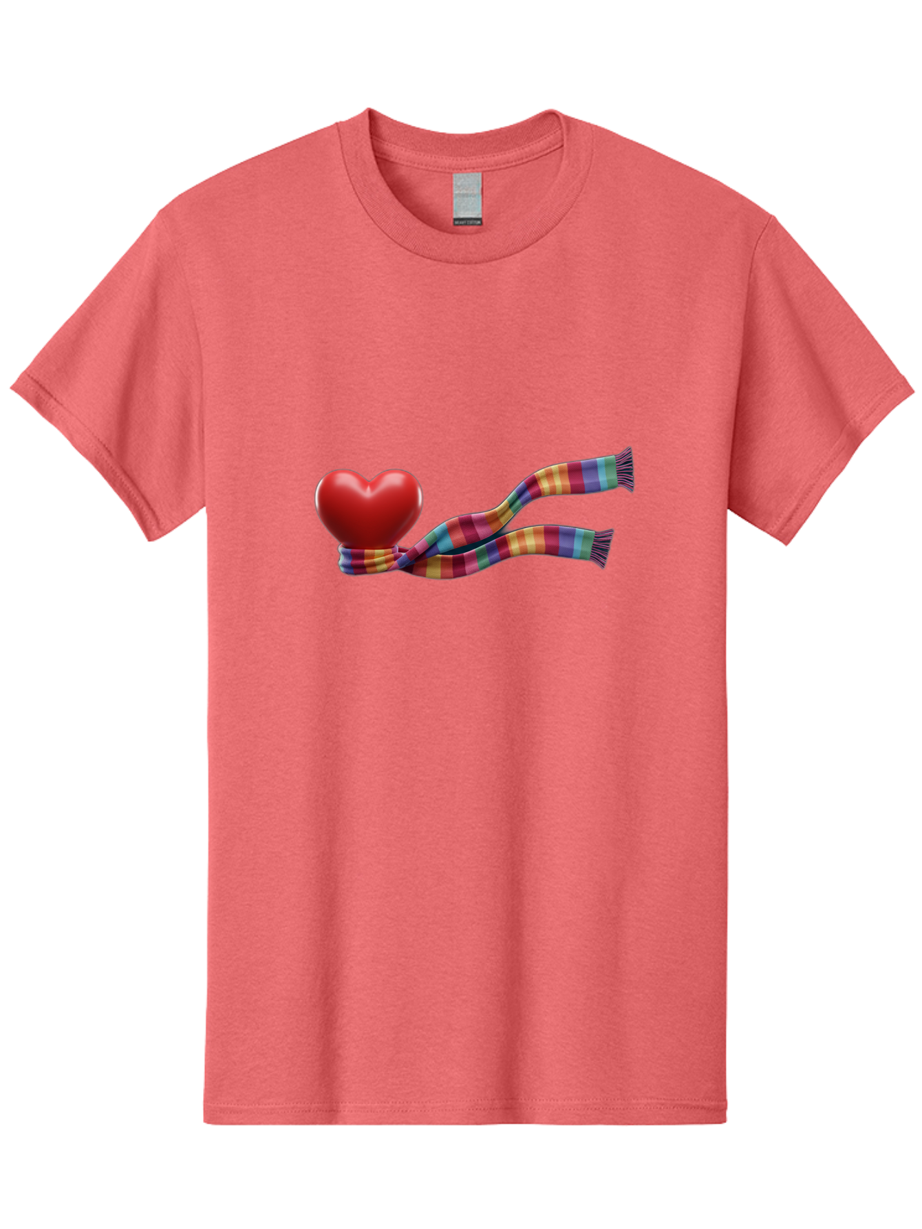 Heart-With-Scarf-2 Men'S Graphic Tee, 100% Cotton, Comfortable Casual Summer Wear, Machine Washable, Red Heart Wrapped In A Scarf, Plaid Pattern, Vibrant Colors, Festive Atmosphere, Love Symbol, Winter Theme, Cozy Feeling Bae043