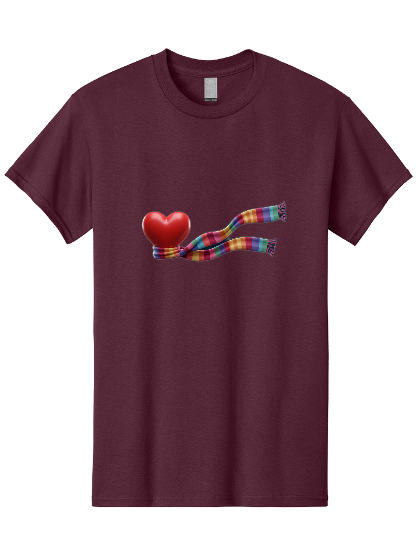 Heart-With-Scarf-2 Men'S Graphic Tee, 100% Cotton, Comfortable Casual Summer Wear, Machine Washable, Red Heart Wrapped In A Scarf, Plaid Pattern, Vibrant Colors, Festive Atmosphere, Love Symbol, Winter Theme, Cozy Feeling Bae043