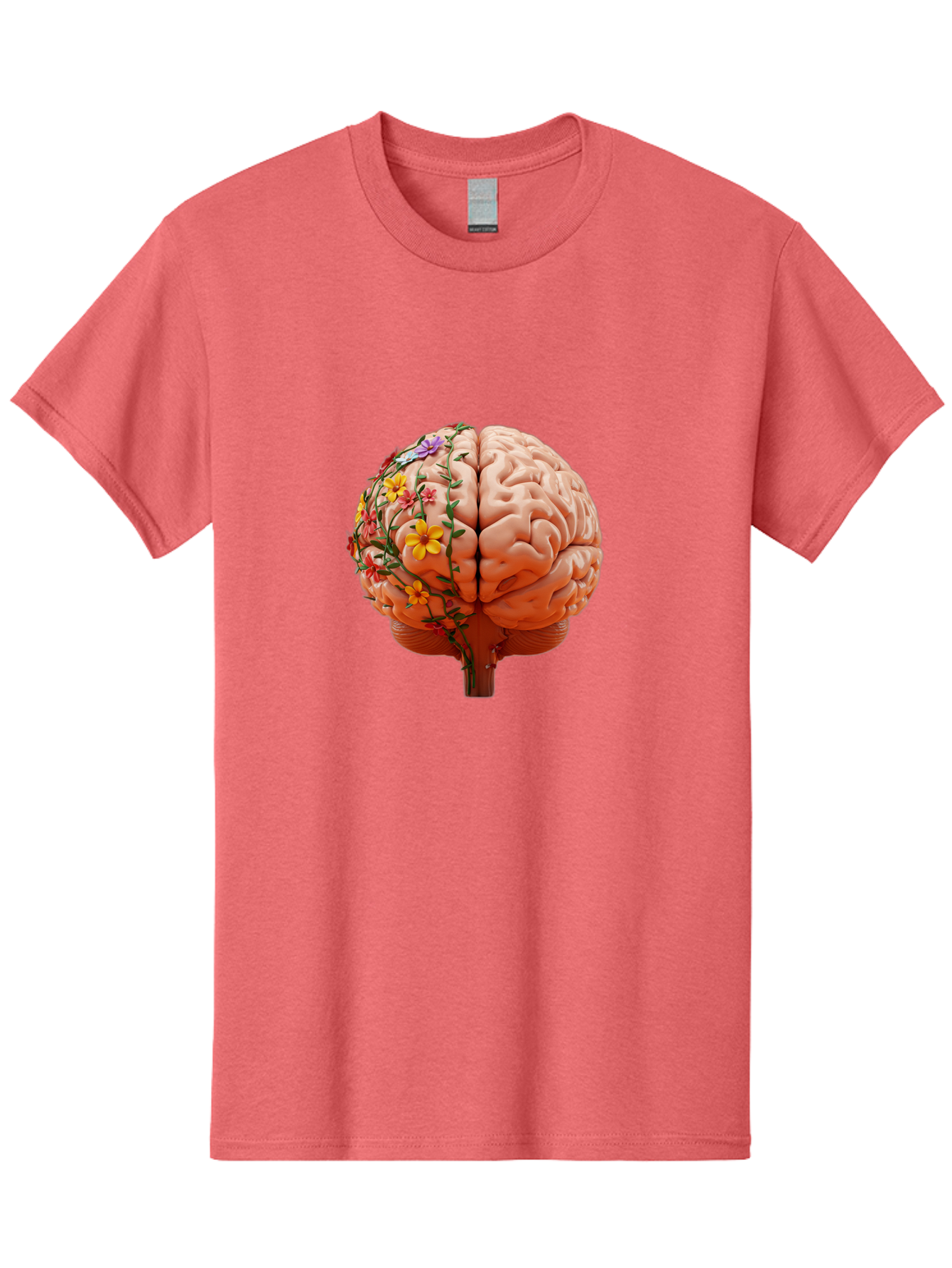 Human-Brain-With-Flowers Men'S Graphic Tee, 100% Cotton, Comfortable Casual Summer Wear, Machine Washable, Human Brain, Floral Growth, Creative Thinking, Brain Development, Mental Wellness, Colorful Blooms, Cognitive Function, Bae047