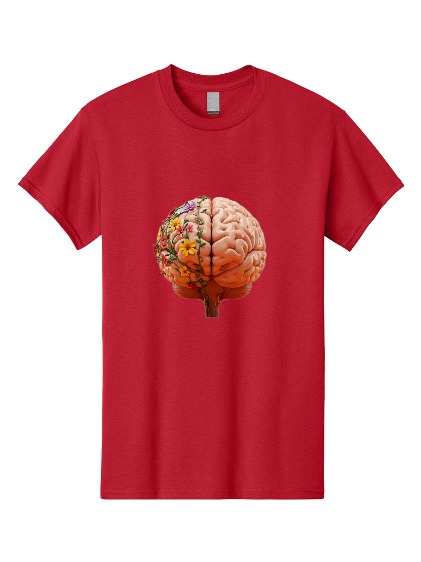 Human-Brain-With-Flowers Men'S Graphic Tee, 100% Cotton, Comfortable Casual Summer Wear, Machine Washable, Human Brain, Floral Growth, Creative Thinking, Brain Development, Mental Wellness, Colorful Blooms, Cognitive Function, Bae047