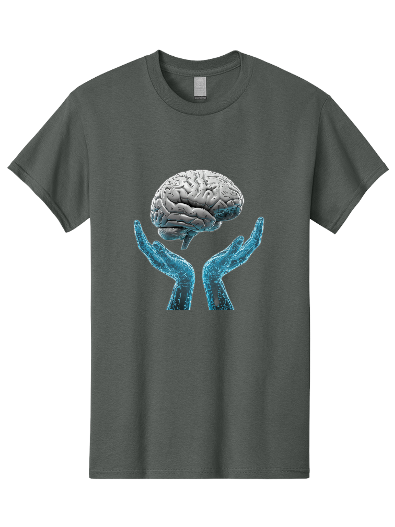 Human-Brain Men'S Graphic Tee, 100% Cotton, Comfortable Casual Summer Wear, Machine Washable, Robotic Hands, Human Brain, Futuristic Technology, Artificial Intelligence, Neural Networks, Cognitive Abilities, Advanced Robotics, Bae048