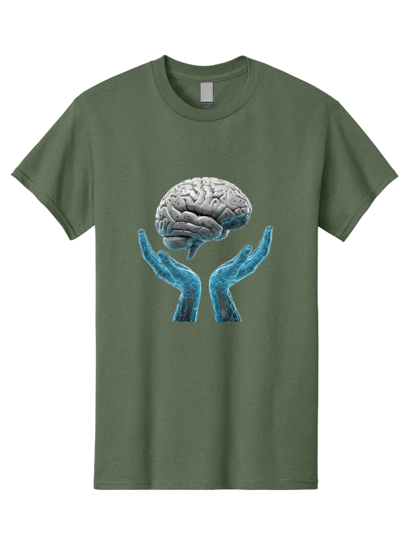 Human-Brain Men'S Graphic Tee, 100% Cotton, Comfortable Casual Summer Wear, Machine Washable, Robotic Hands, Human Brain, Futuristic Technology, Artificial Intelligence, Neural Networks, Cognitive Abilities, Advanced Robotics, Bae048