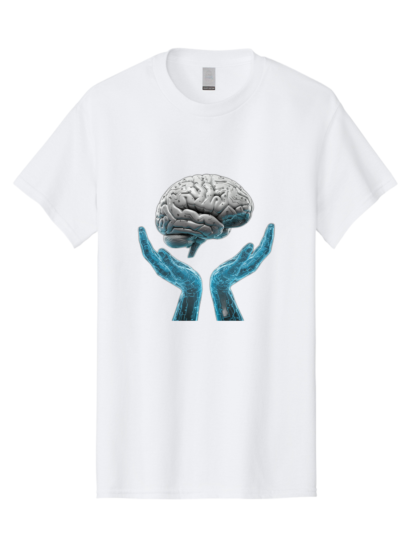 Human-Brain Men'S Graphic Tee, 100% Cotton, Comfortable Casual Summer Wear, Machine Washable, Robotic Hands, Human Brain, Futuristic Technology, Artificial Intelligence, Neural Networks, Cognitive Abilities, Advanced Robotics, Bae048