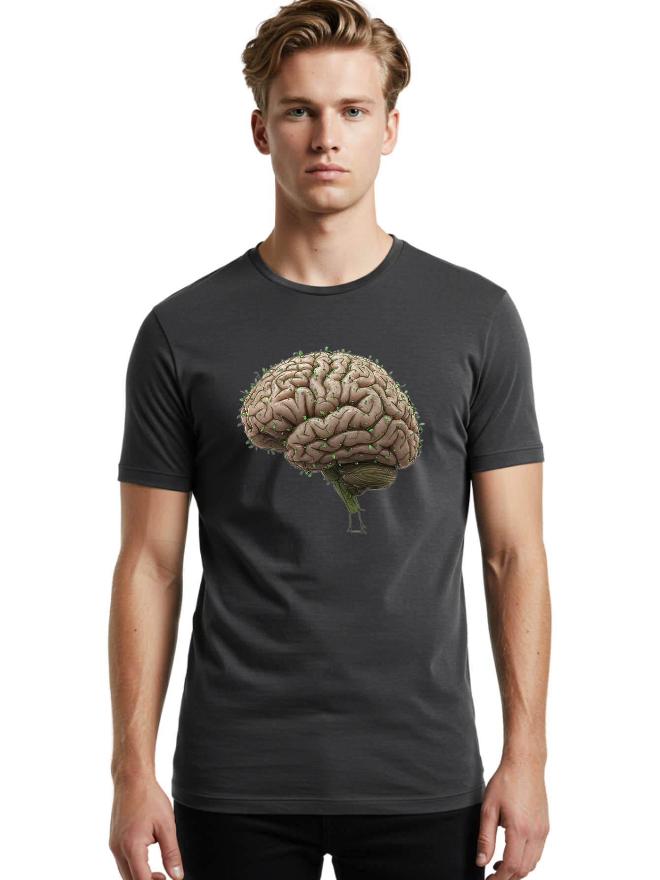 Infected-Brain Men'S Graphic Tee, 100% Cotton, Comfortable Casual Summer Wear, Machine Washable, Human Brain, Bacterial Infection, Neurological Disorder, Cognitive Impairment, Neurodegenerative Disease, Brain Health, Neuroscience, Bae049