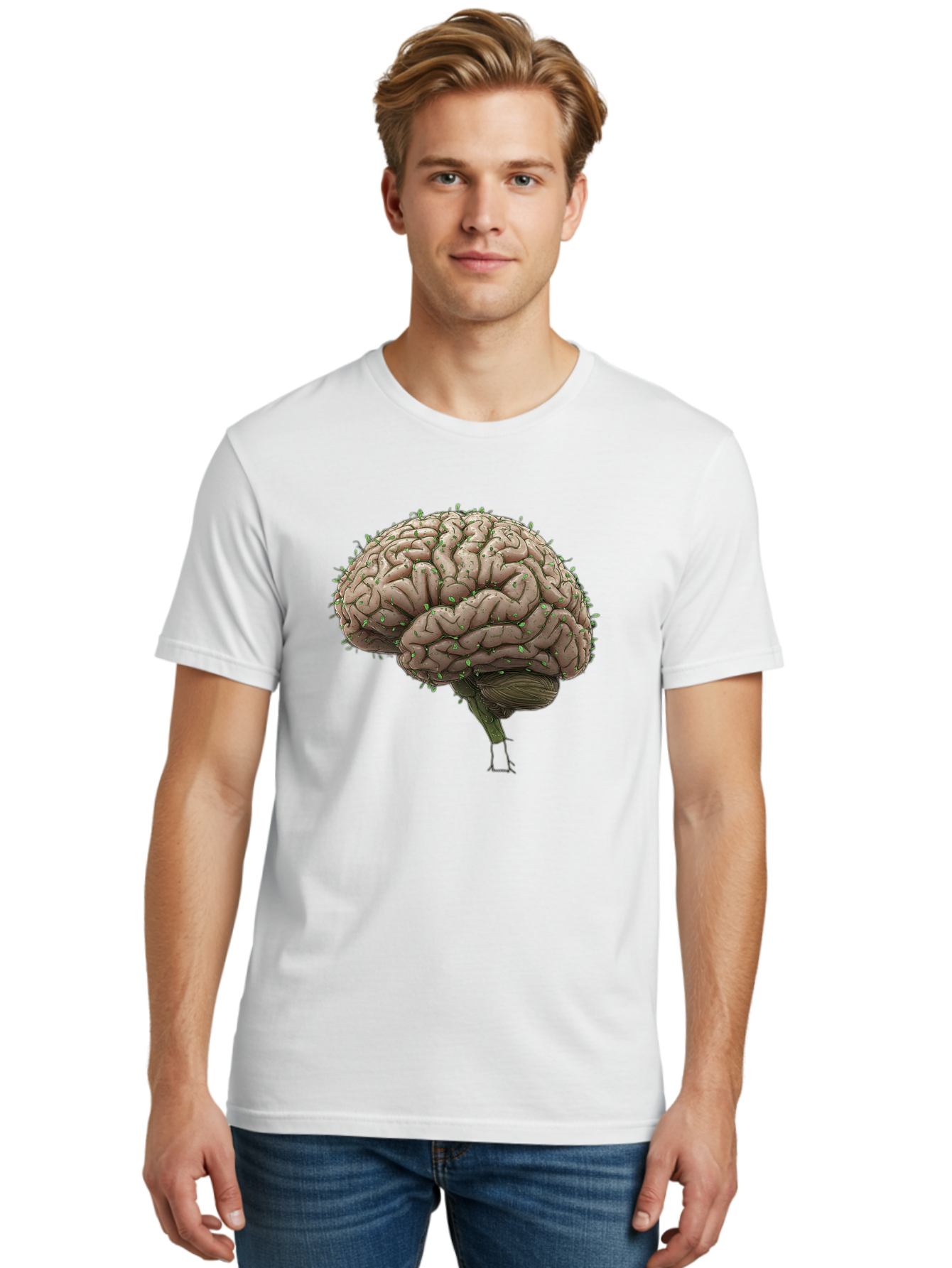 Infected-Brain Men'S Graphic Tee, 100% Cotton, Comfortable Casual Summer Wear, Machine Washable, Human Brain, Bacterial Infection, Neurological Disorder, Cognitive Impairment, Neurodegenerative Disease, Brain Health, Neuroscience, Bae049