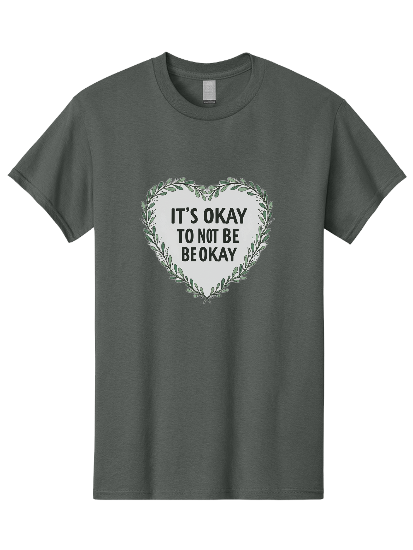 It-S-Okay-To-Not-Be-Okay-2 Men'S Graphic Tee, 100% Cotton, Comfortable Casual Summer Wear, Machine Washable, Mental Health Awareness, Inspirational Quotes, Heart Shape, Floral Wreath, Motivational Messages, Self Care, Emotional Support, Bae051