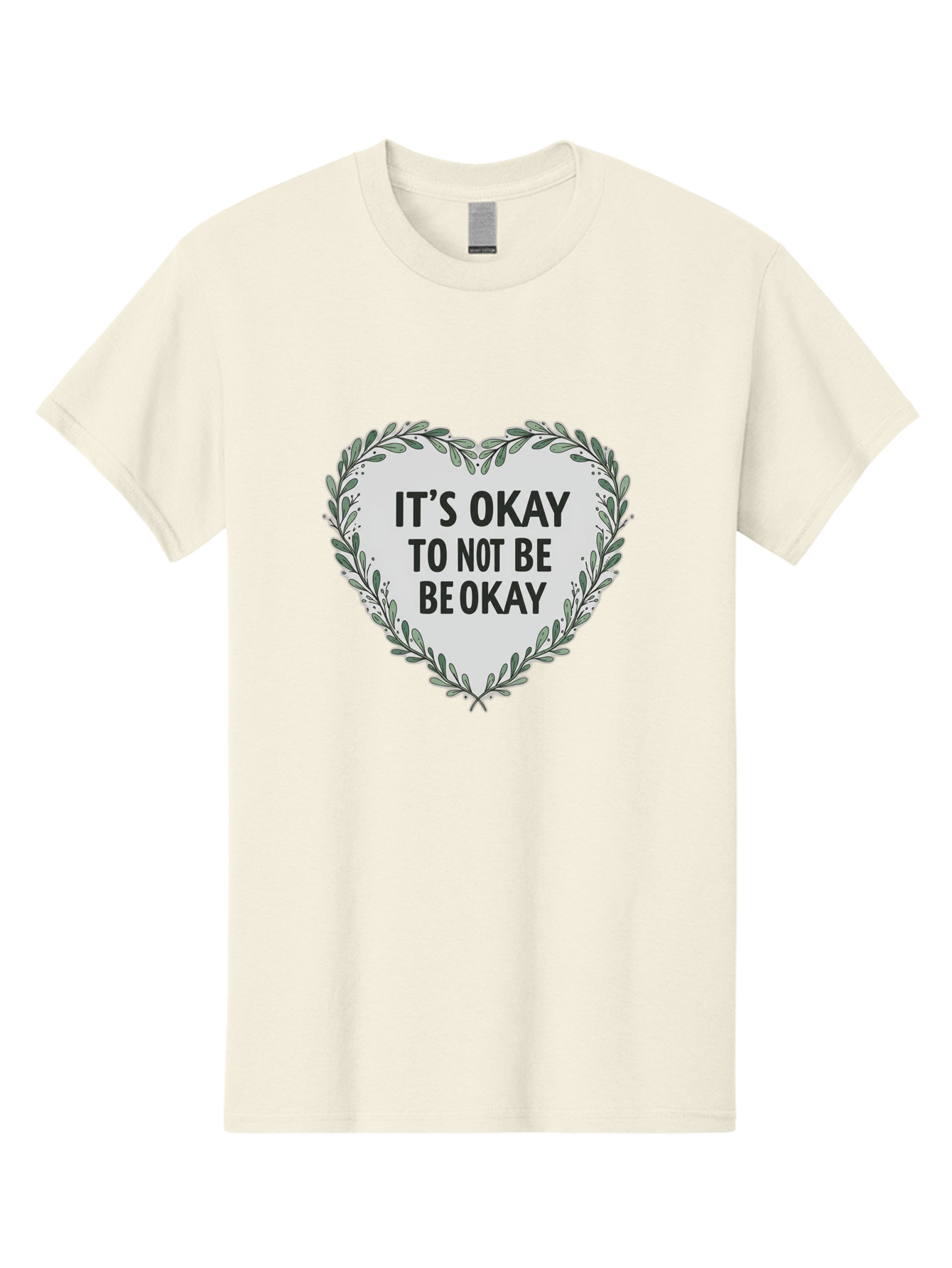 It-S-Okay-To-Not-Be-Okay-2 Men'S Graphic Tee, 100% Cotton, Comfortable Casual Summer Wear, Machine Washable, Mental Health Awareness, Inspirational Quotes, Heart Shape, Floral Wreath, Motivational Messages, Self Care, Emotional Support, Bae051