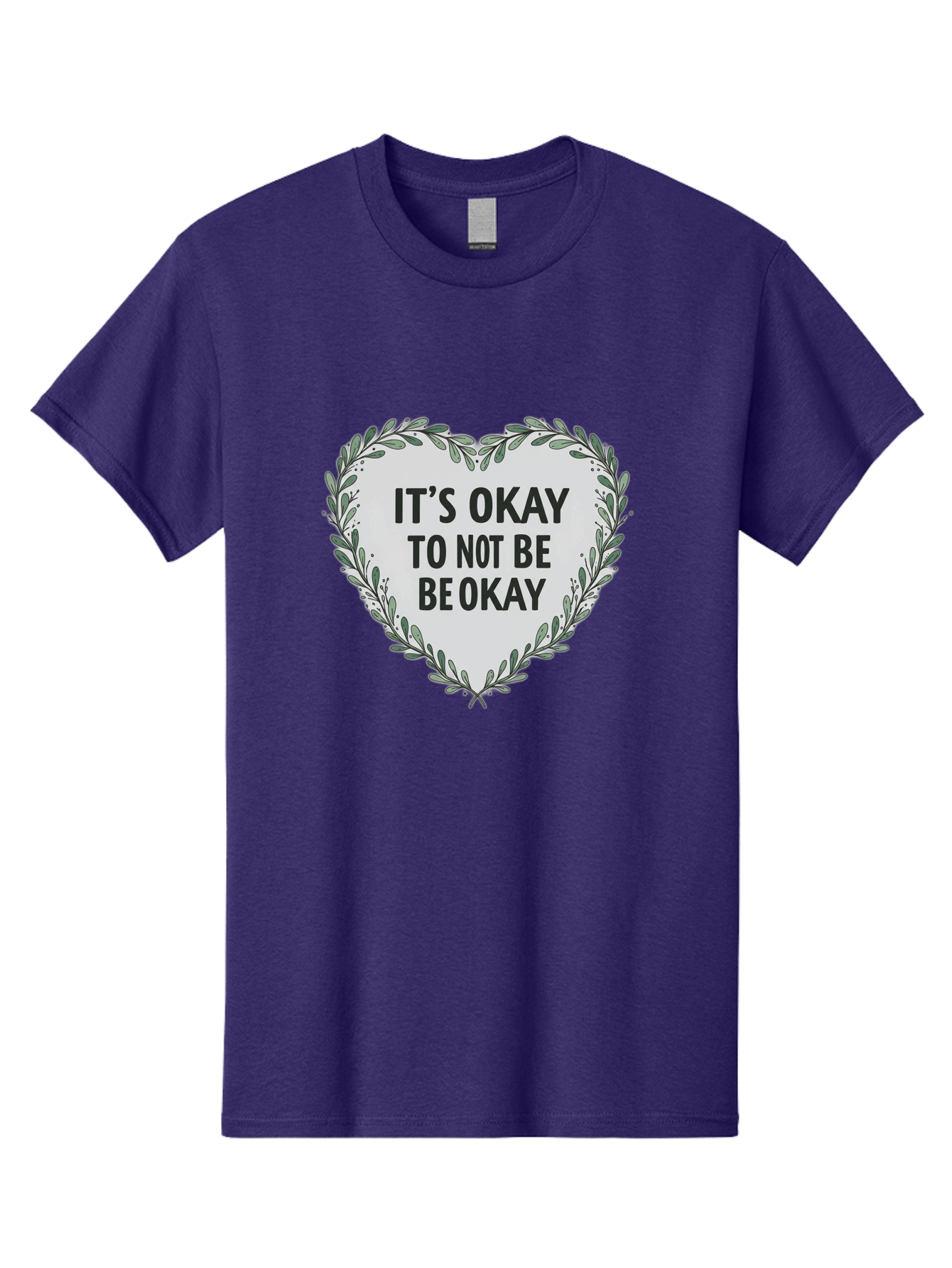 It-S-Okay-To-Not-Be-Okay-2 Men'S Graphic Tee, 100% Cotton, Comfortable Casual Summer Wear, Machine Washable, Mental Health Awareness, Inspirational Quotes, Heart Shape, Floral Wreath, Motivational Messages, Self Care, Emotional Support, Bae051